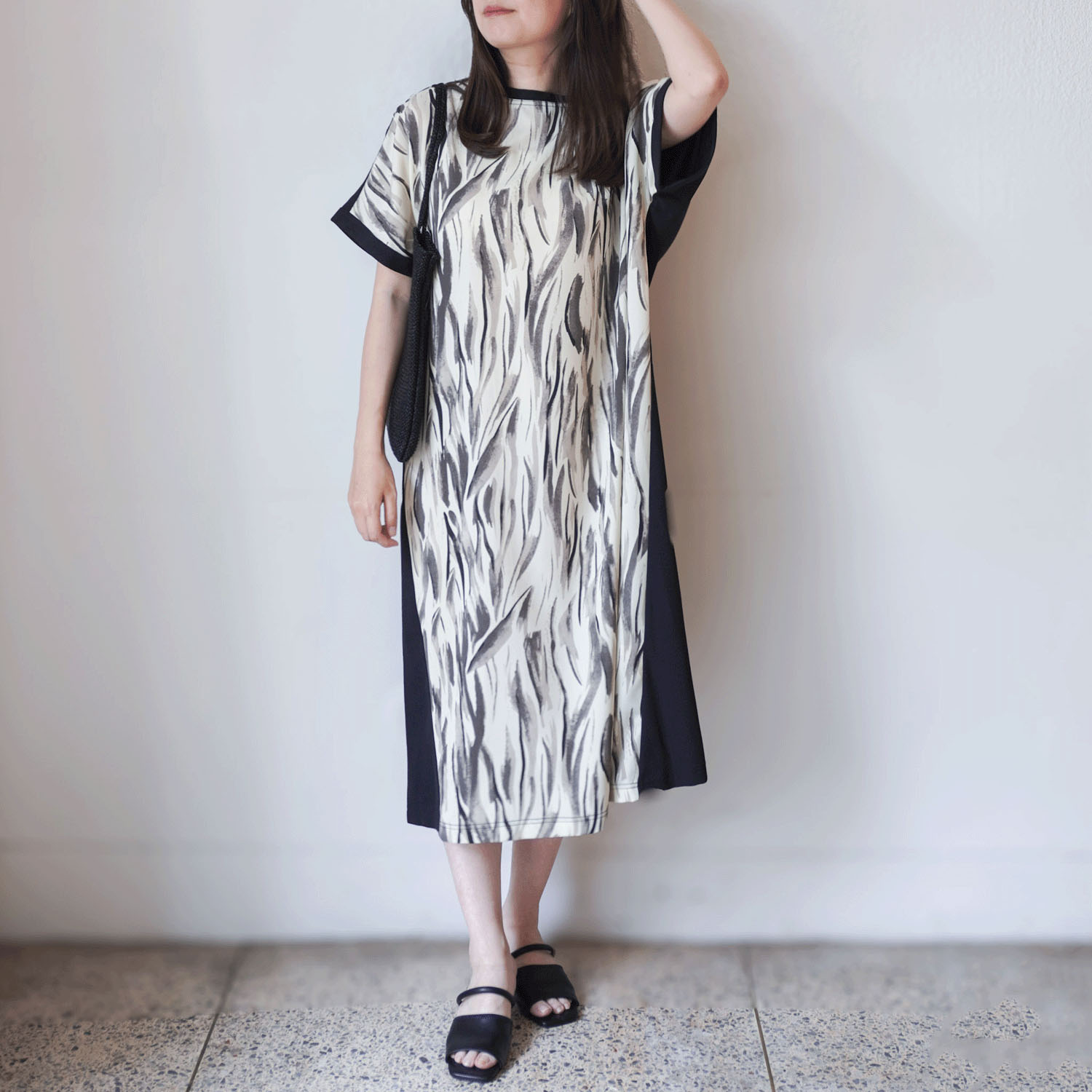 プリント×無地ワンピース - 画像1