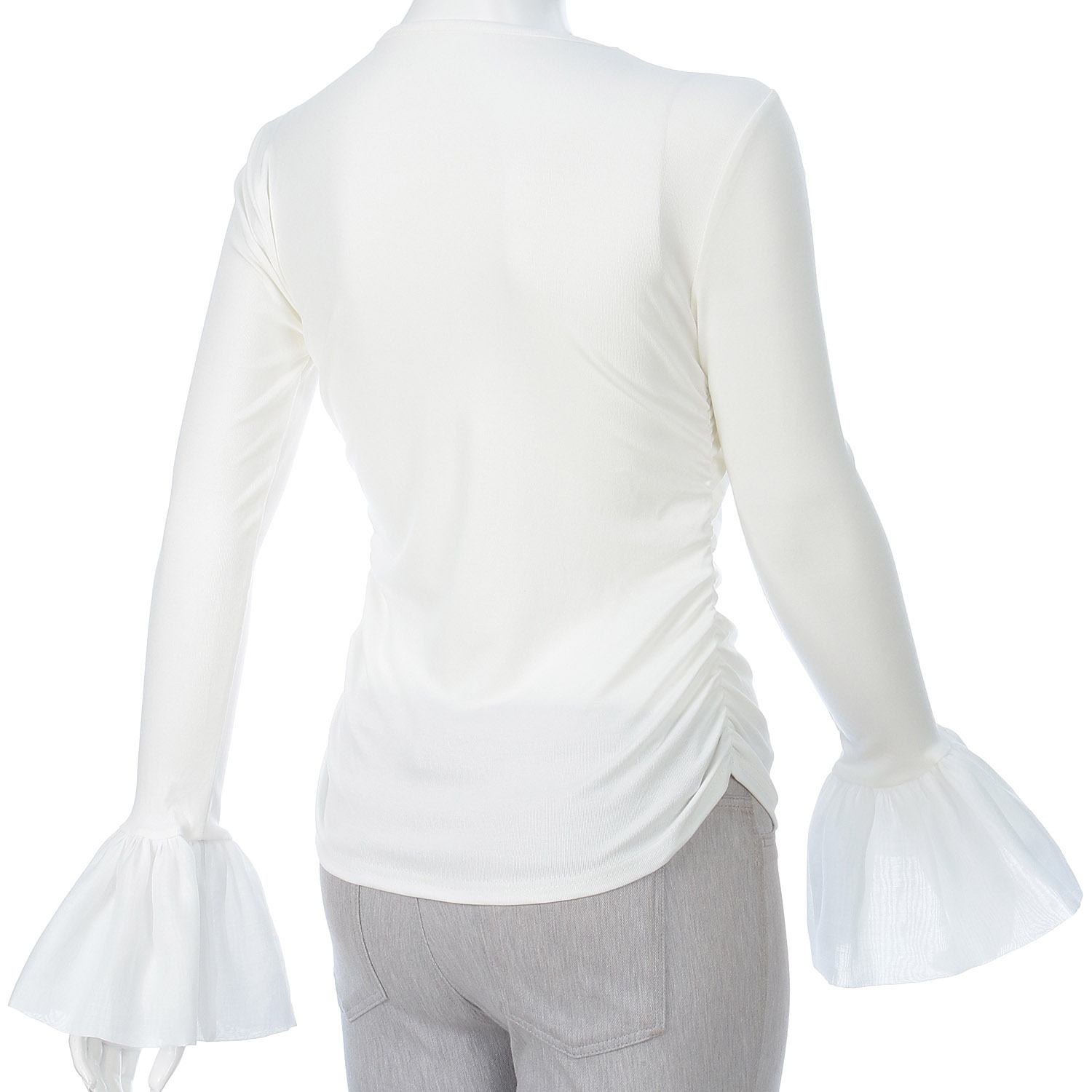 フレア袖シャーリングトップス - 画像3