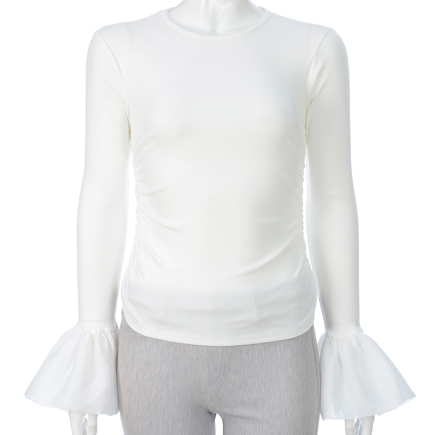 フレア袖シャーリングトップス - 画像1