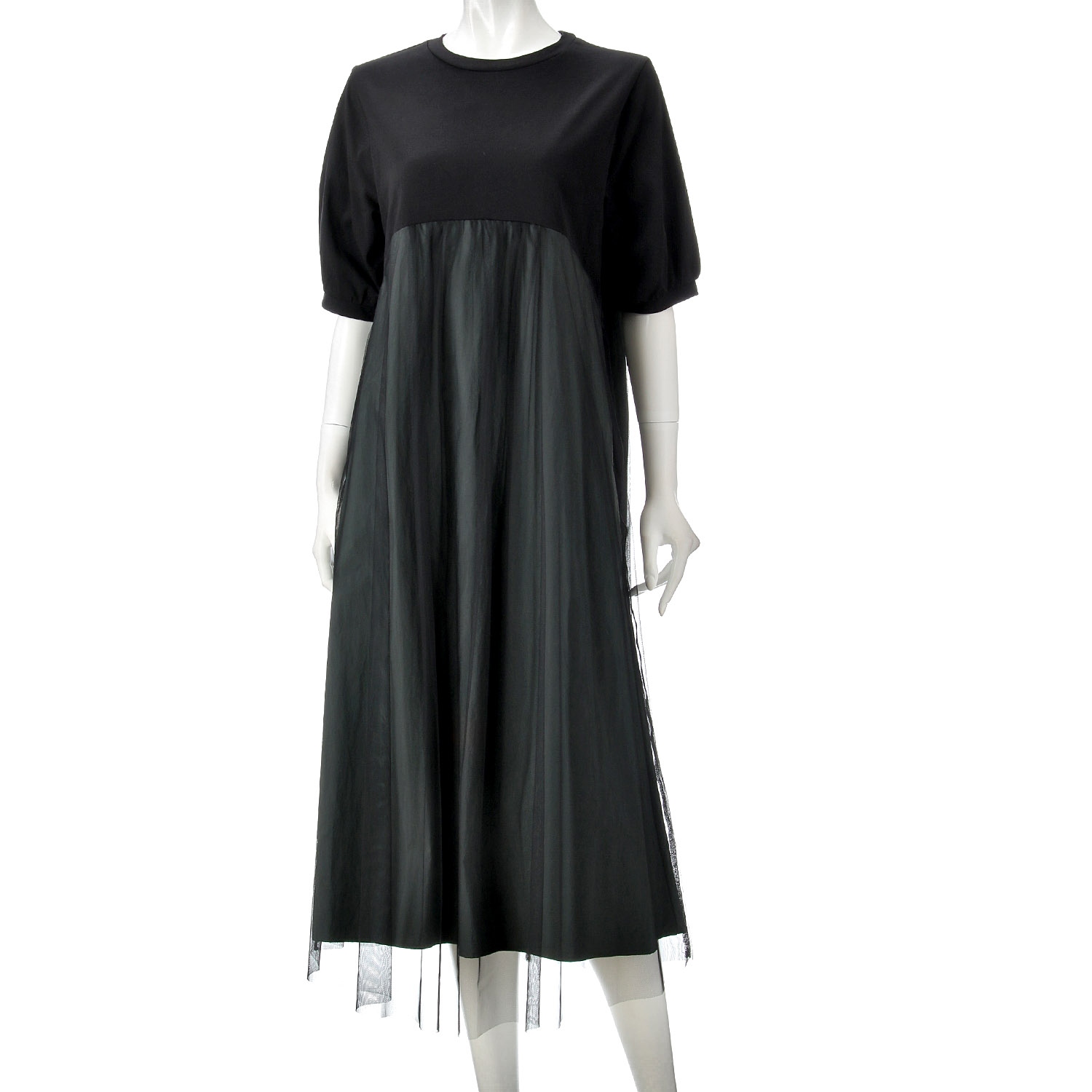 チュール切替配色ワンピース - 画像3