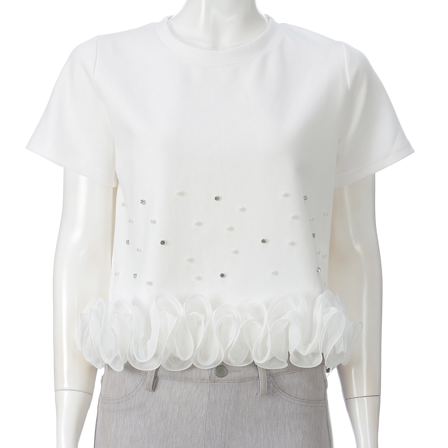 VERITE オーガンジーフリル半袖プルオーバー