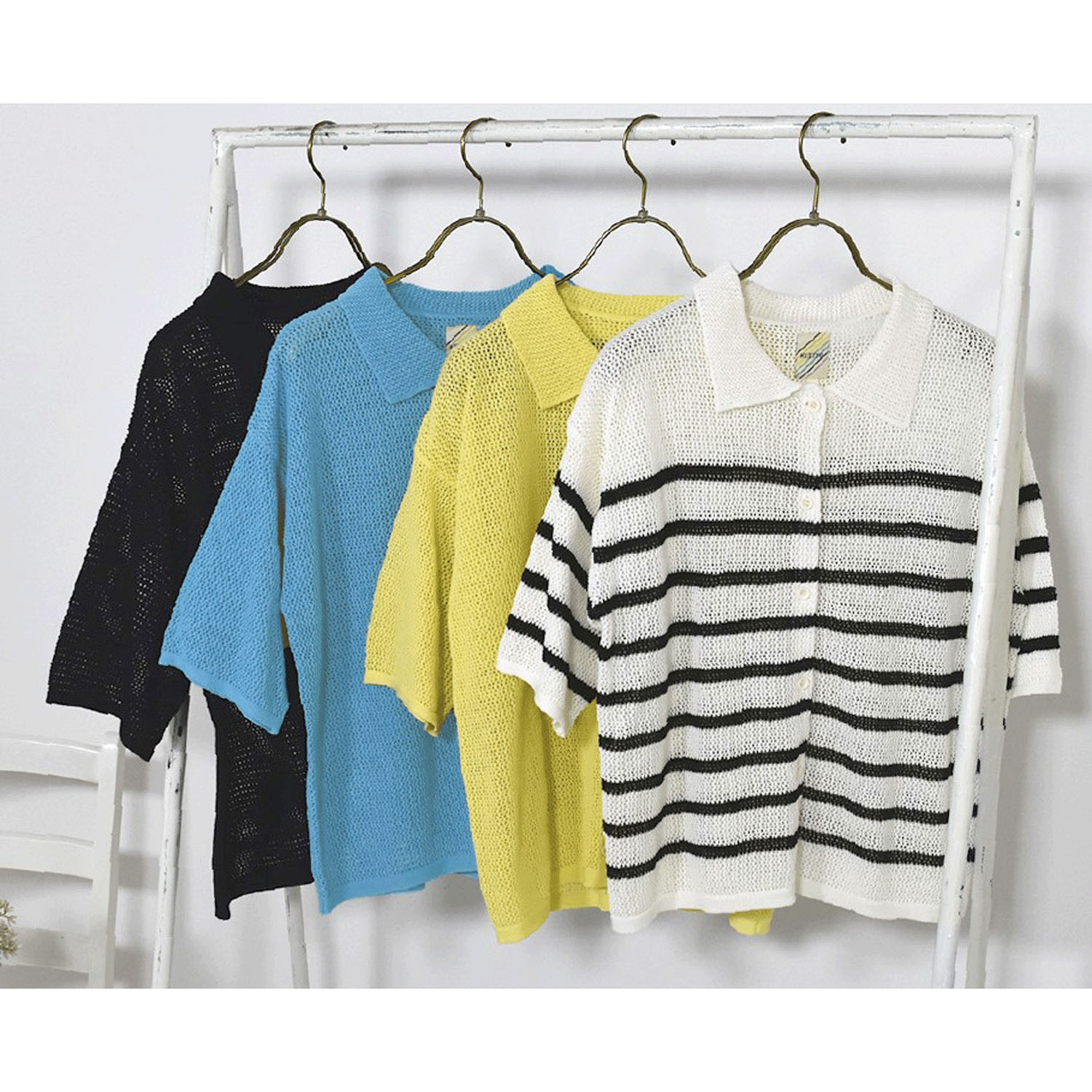 Keitto襟付きメッシュカーディガン - 画像1