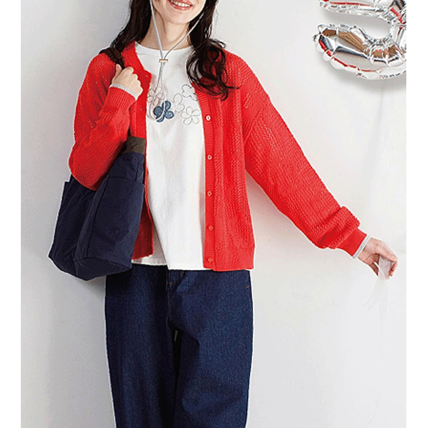 Keitto お花メッシュジャカードニットカーディガン - 画像1