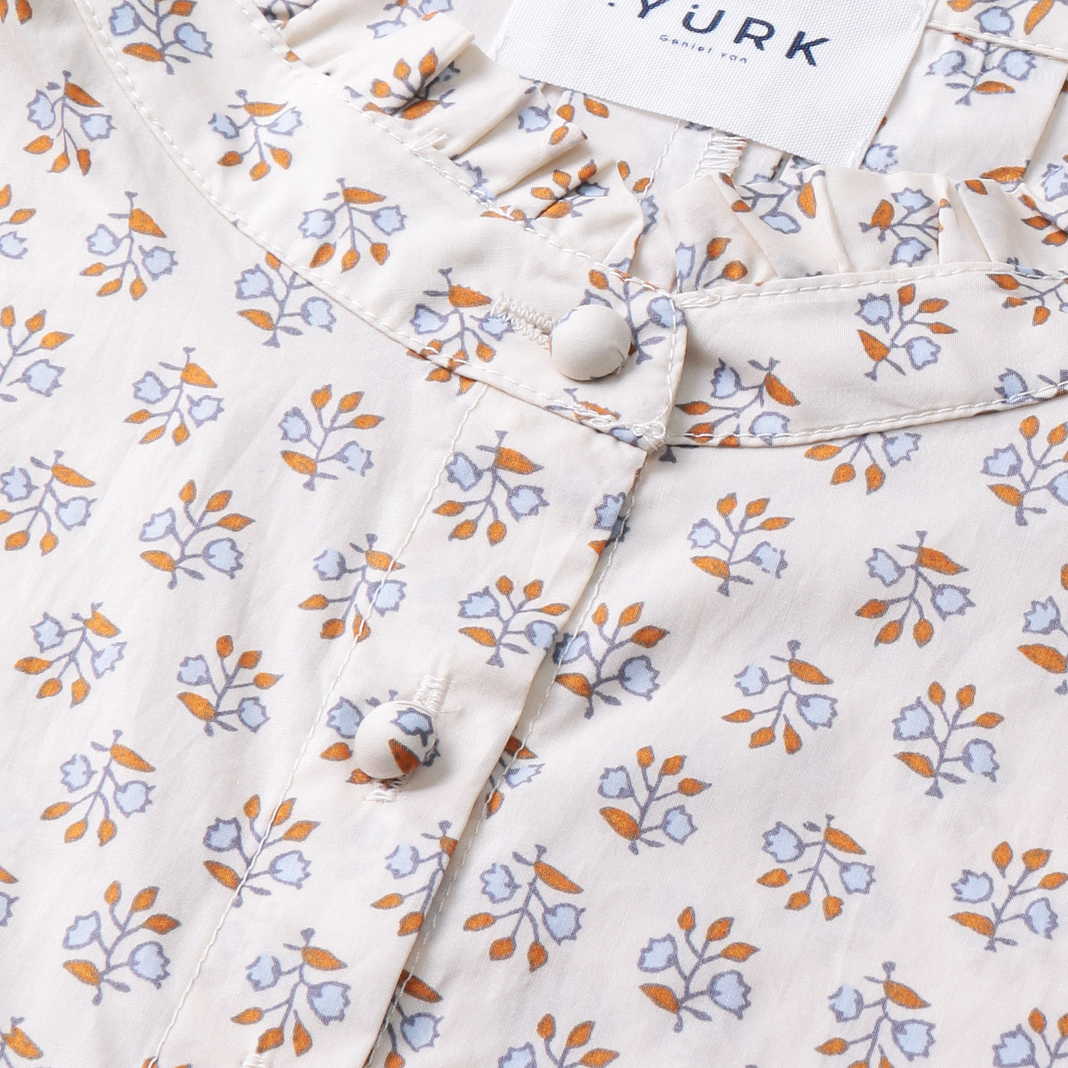 YURK geniet van ボタニカルプリントフリルカラーシャツ - 画像6