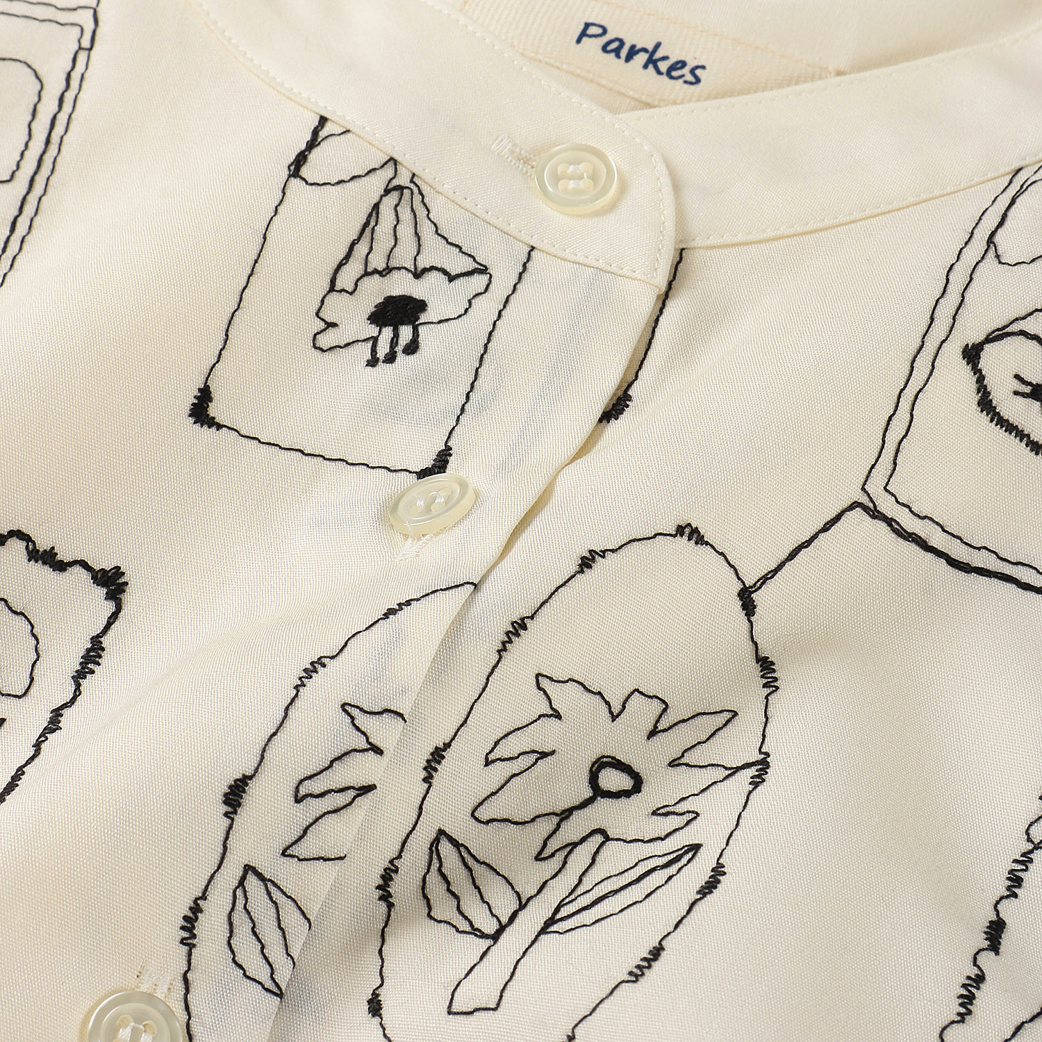 Parkes  刺繍柄バンドカラーシャツ - 画像5
