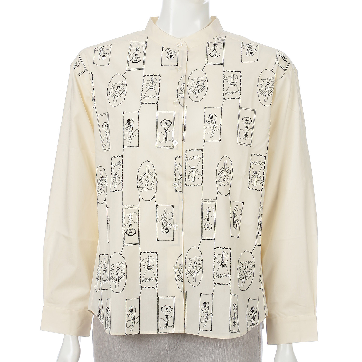 Parkes  刺繍柄バンドカラーシャツ - 画像1