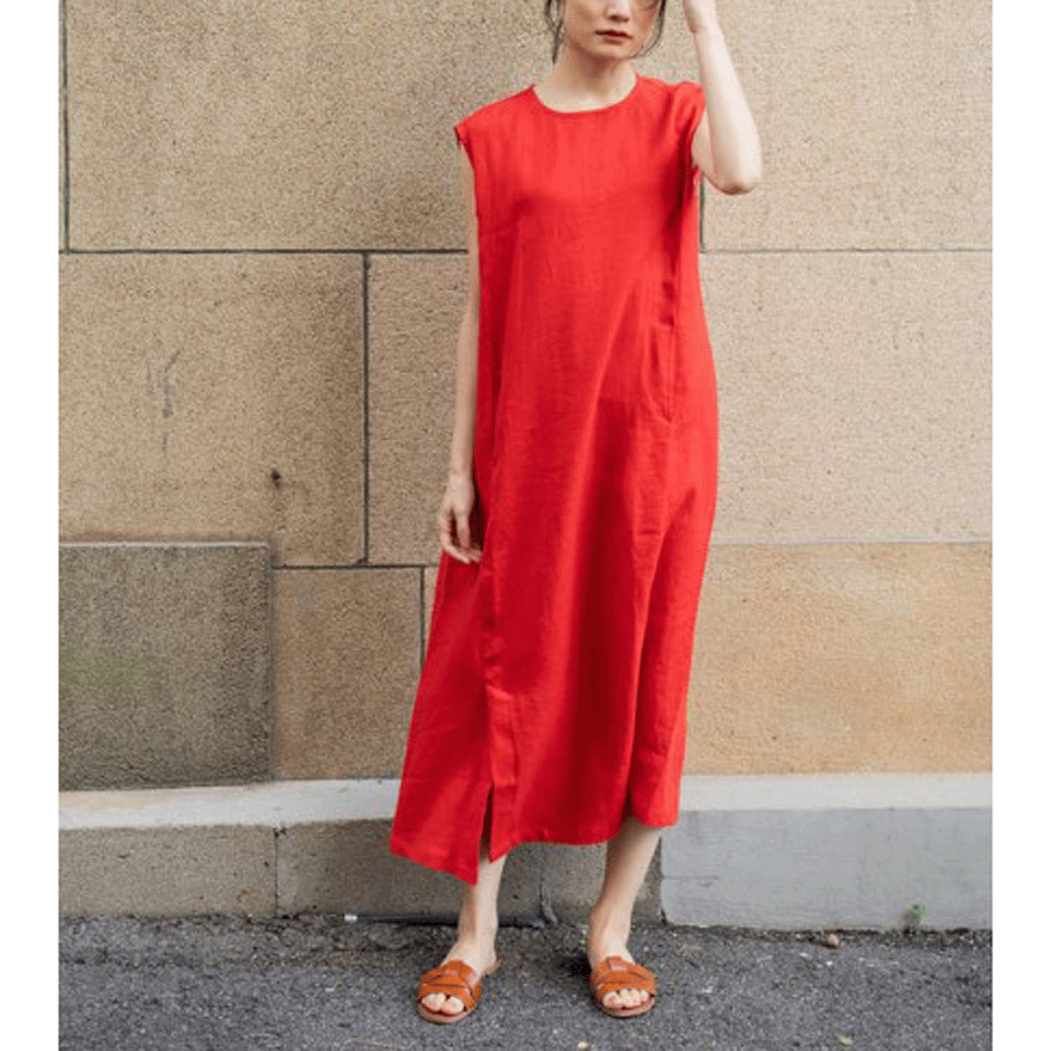 【Insta Live】YARRA リトアニアリネンノースリーブワンピース - 画像8