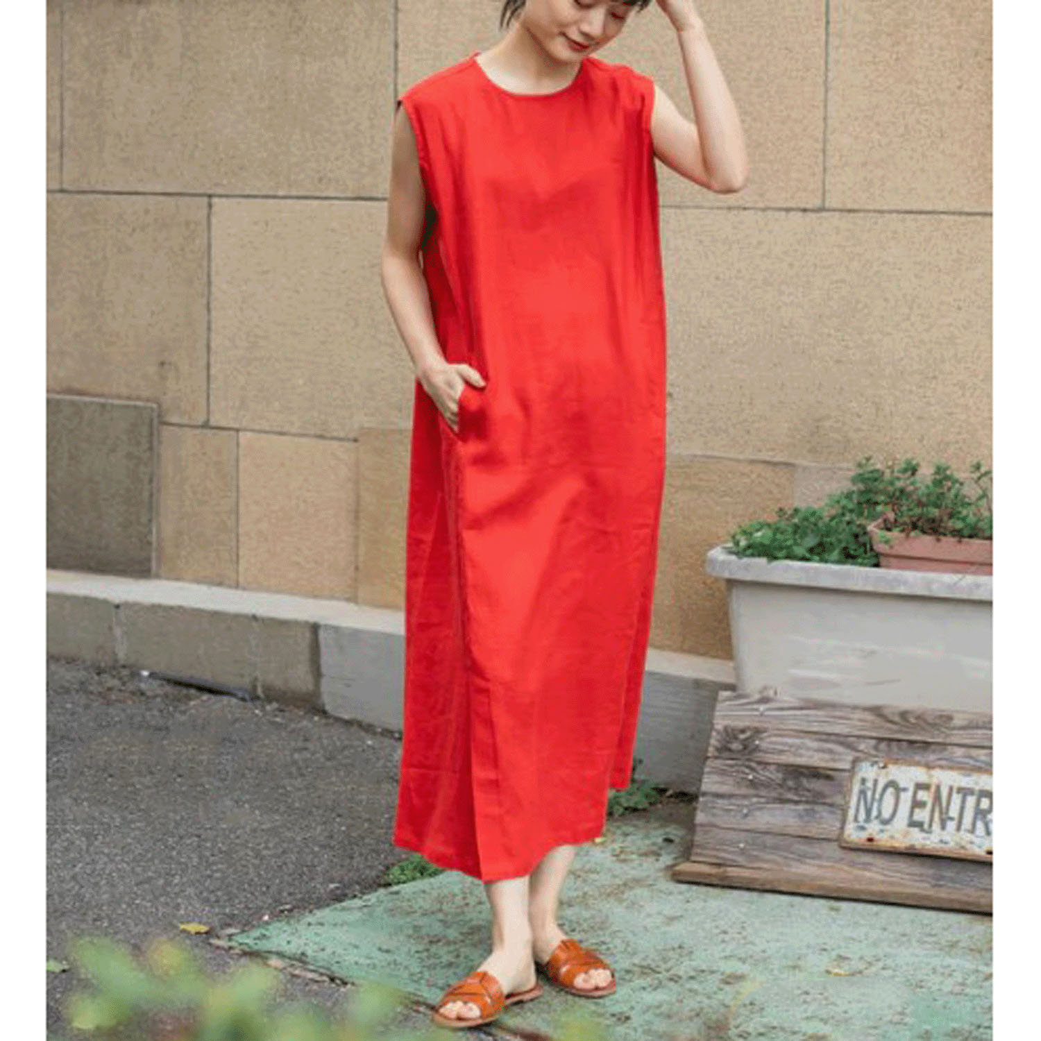 【Insta Live】YARRA リトアニアリネンノースリーブワンピース - 画像1