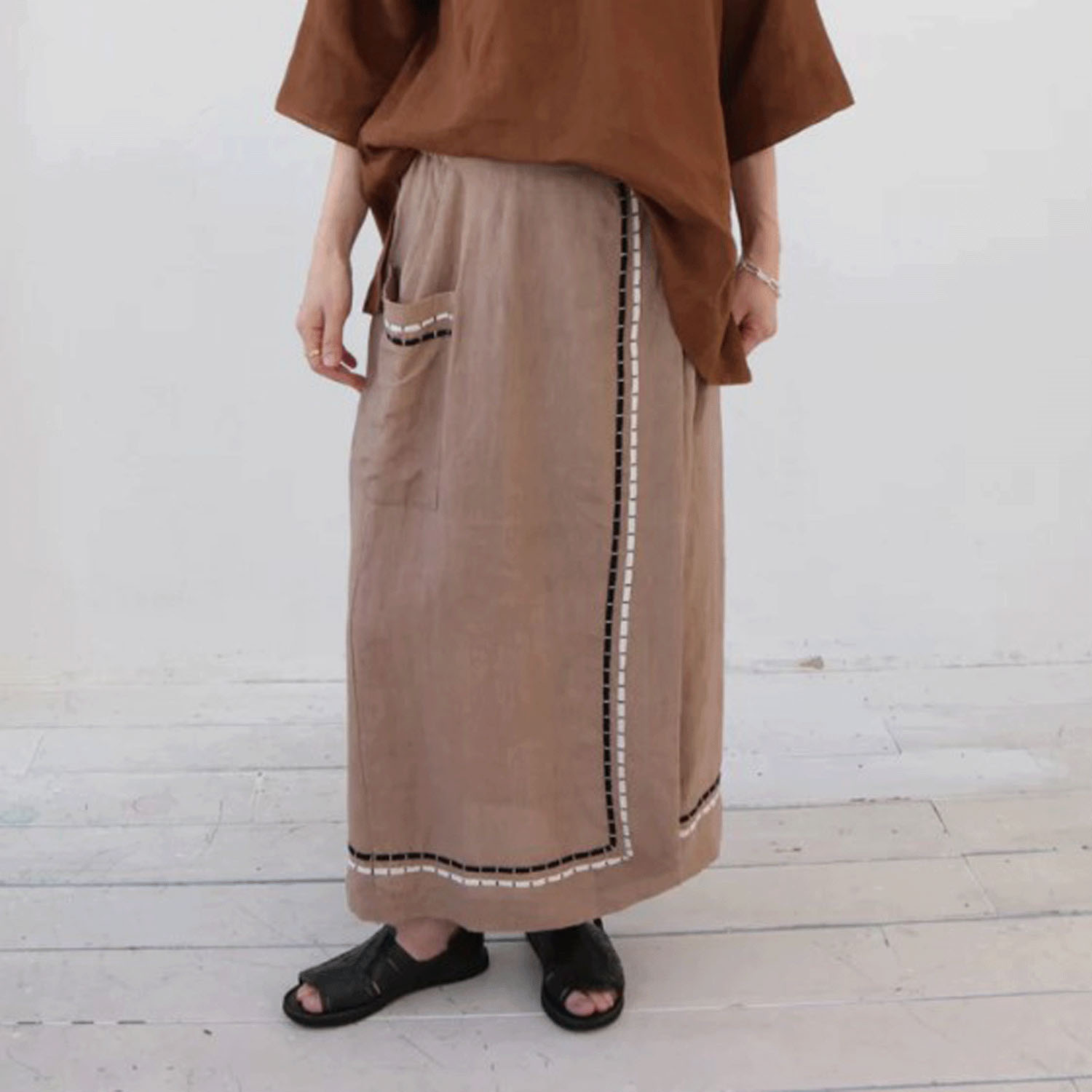 doux bleu インドリネンコード刺繍スカート - 画像1