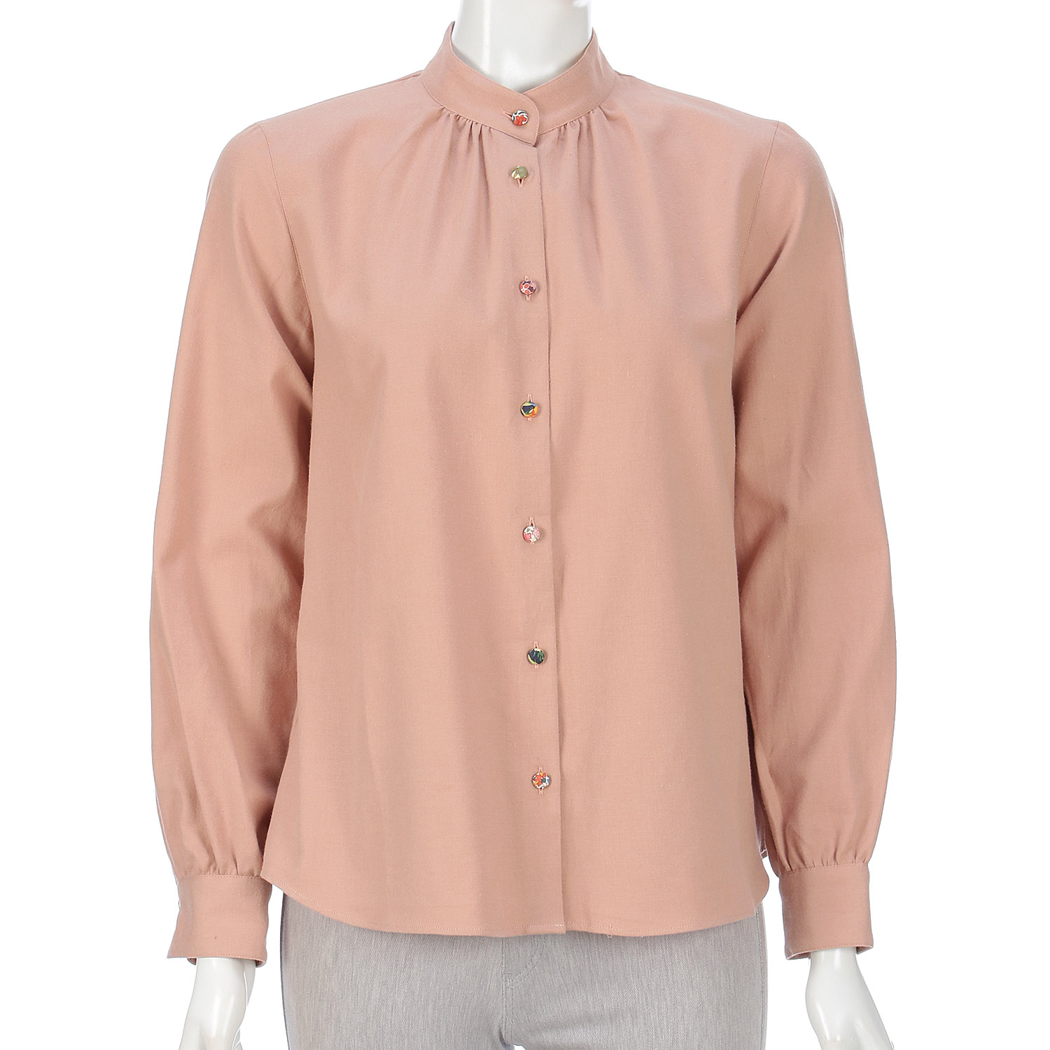 Parkes スタンドカラーギャザーブラウス