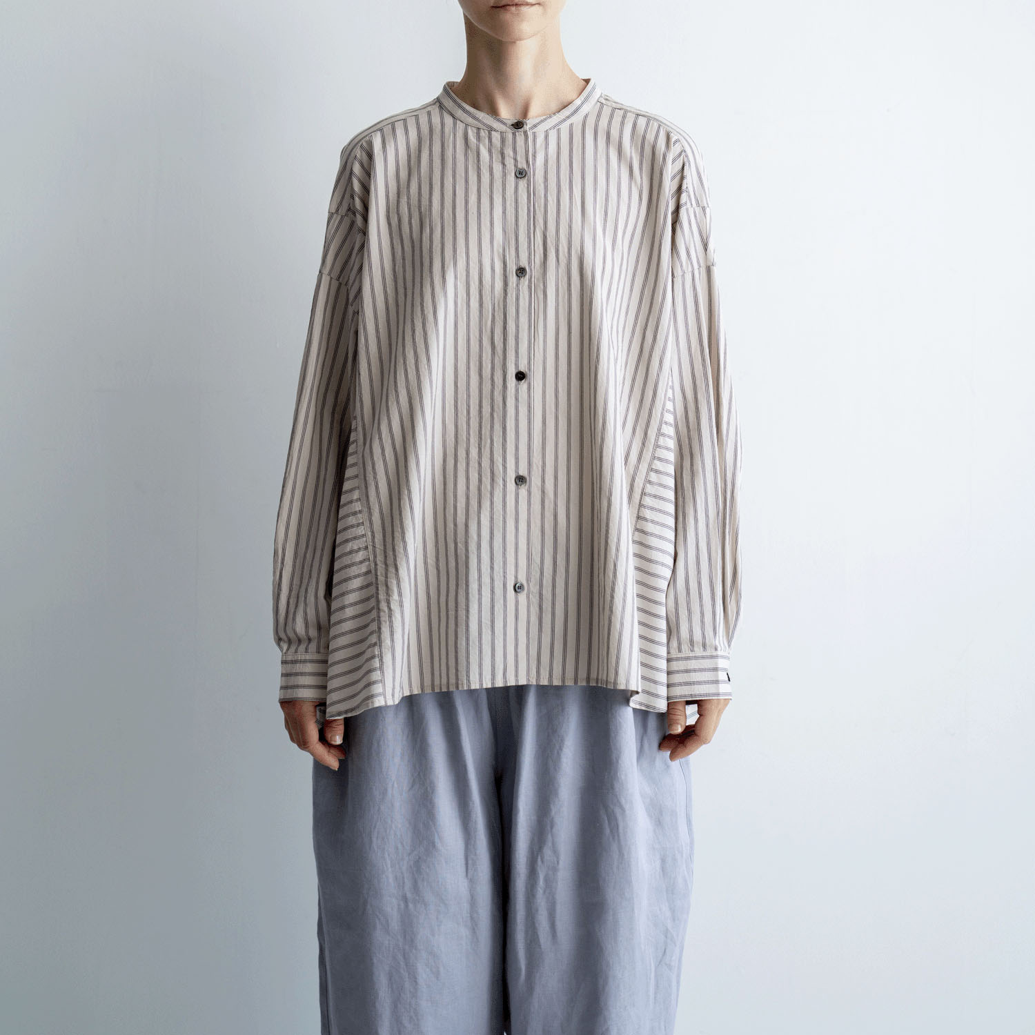 ista－ire 綿麻ストライプ柄 切替ブラウス - 画像3