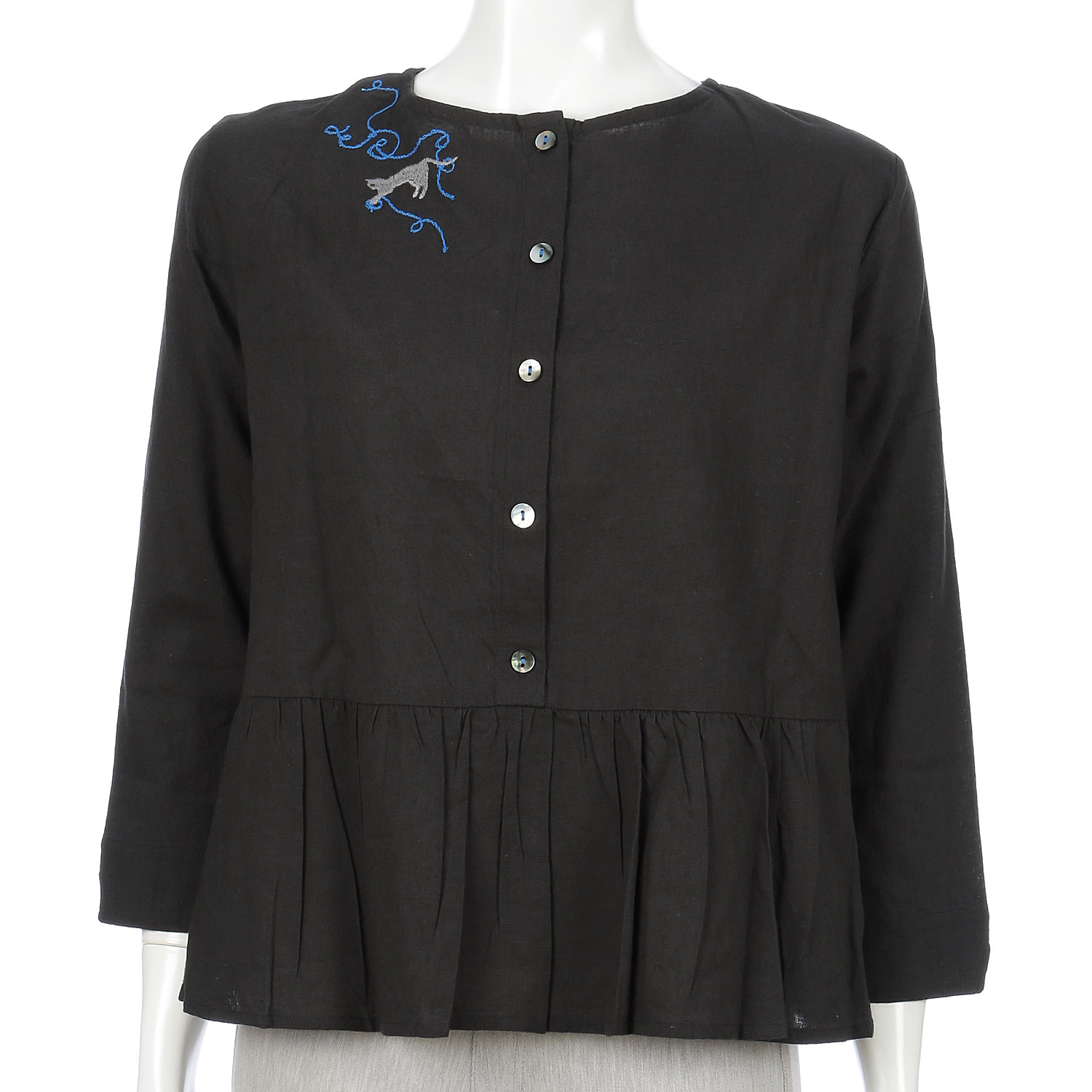 東京かんかん CAT刺繍コットンリネン2WAYブラウス - 画像3