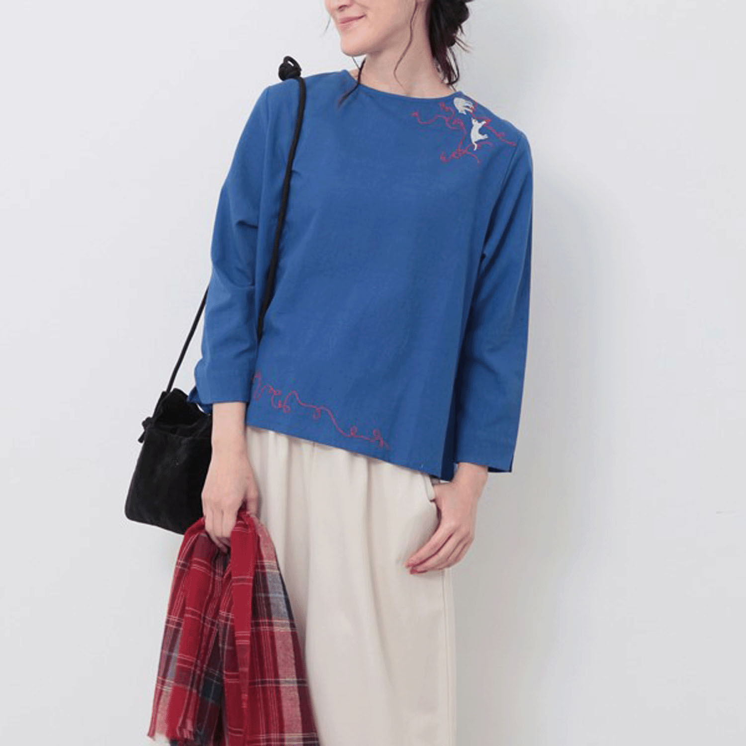 東京かんかん CAT刺繍コットンリネン2WAYブラウス - 画像6