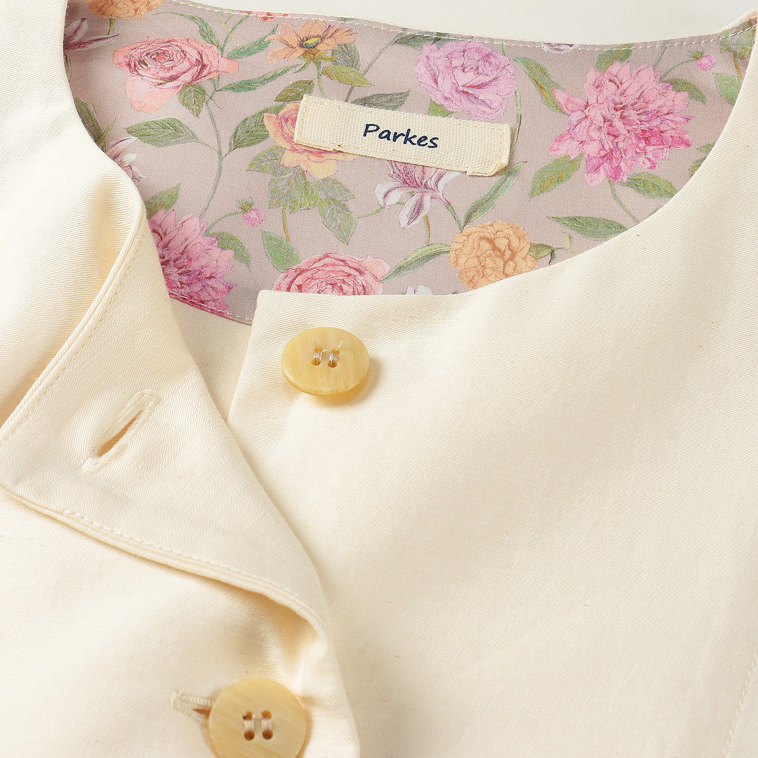 Parkes LIBERTYビンテージバックサテンノーカラージャケット - 画像3