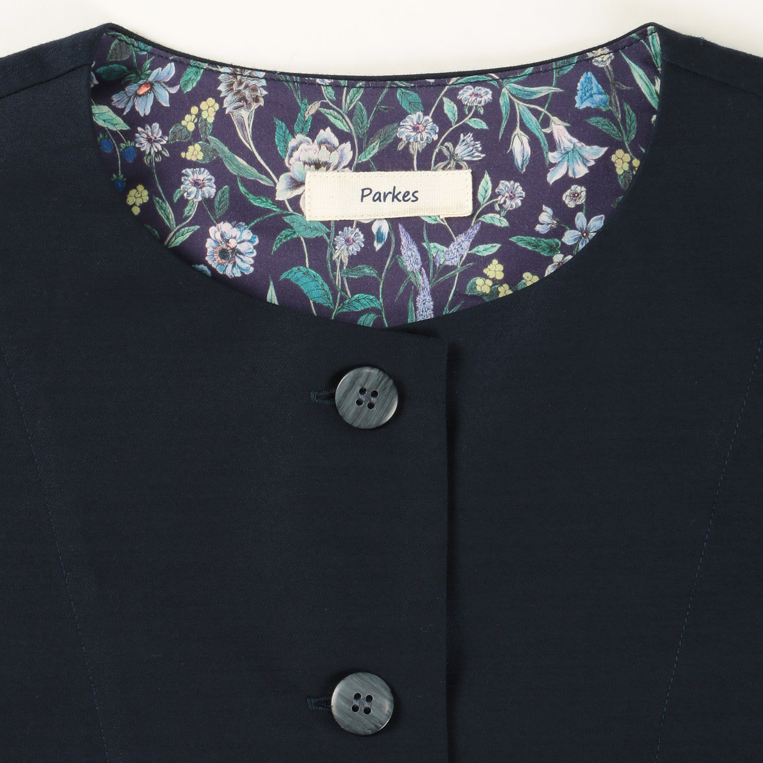 Parkes LIBERTYビンテージバックサテンノーカラージャケット - 画像5