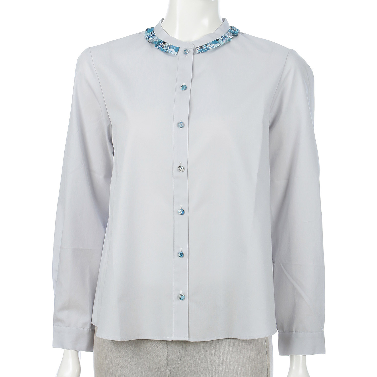 Parkes LIBERTYくるみ釦フリルブラウス