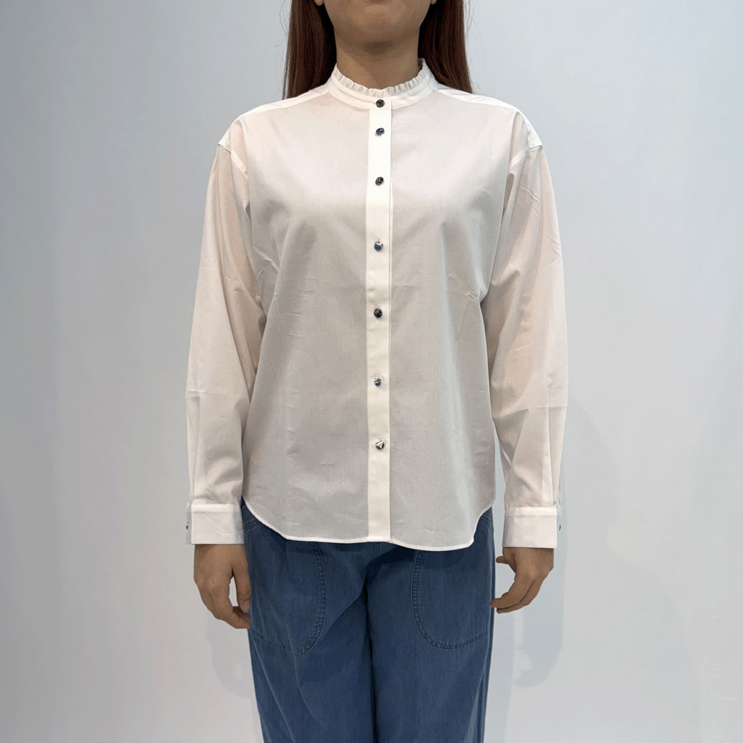 Parkes スタンドフリルドロップシャツ - 画像2