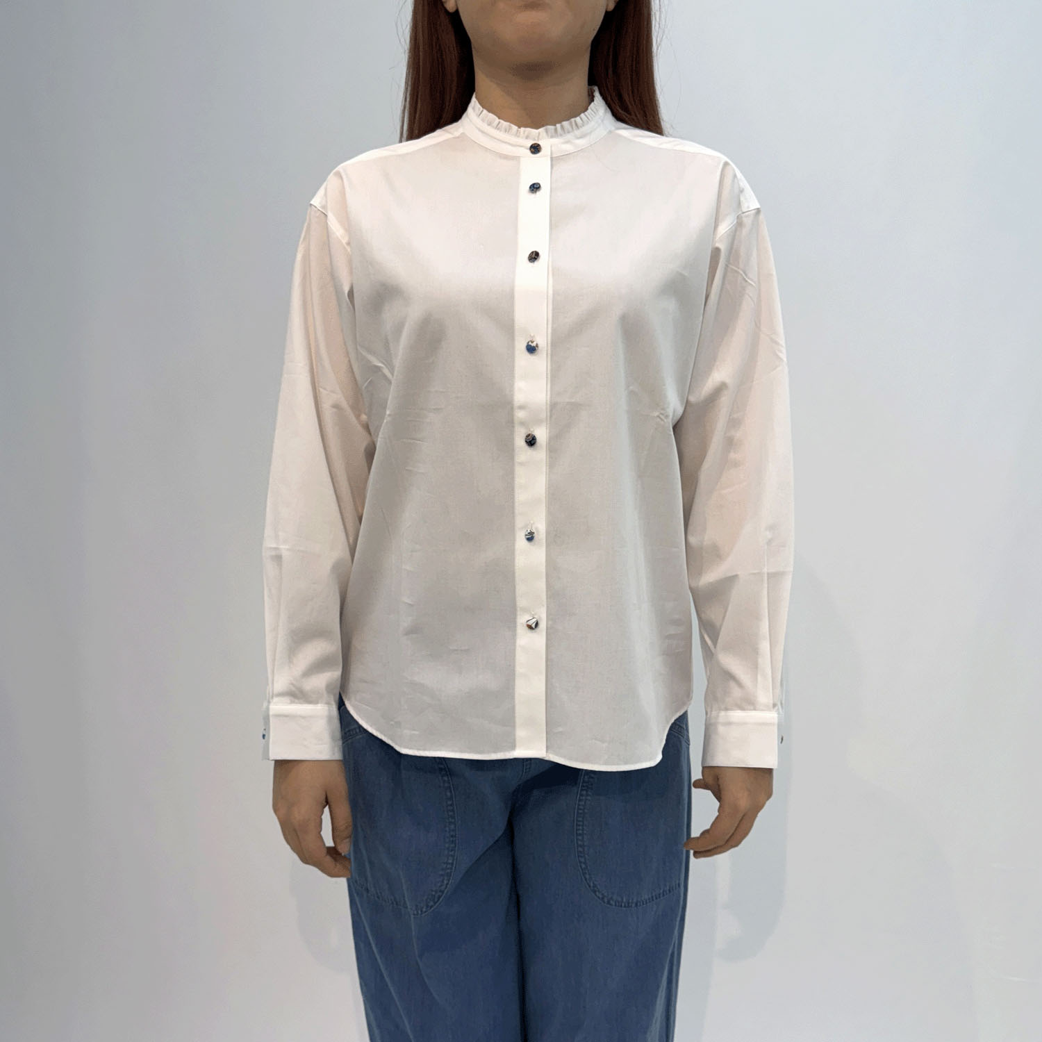 Parkes スタンドフリルドロップシャツ - 画像1