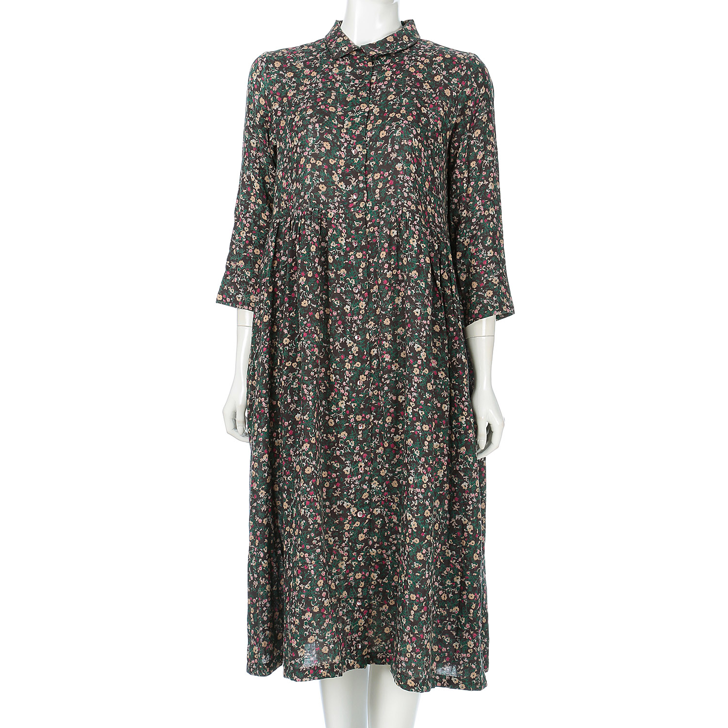 東京かんかん 小花柄コットンダブルガーゼシャツワンピース - 画像7