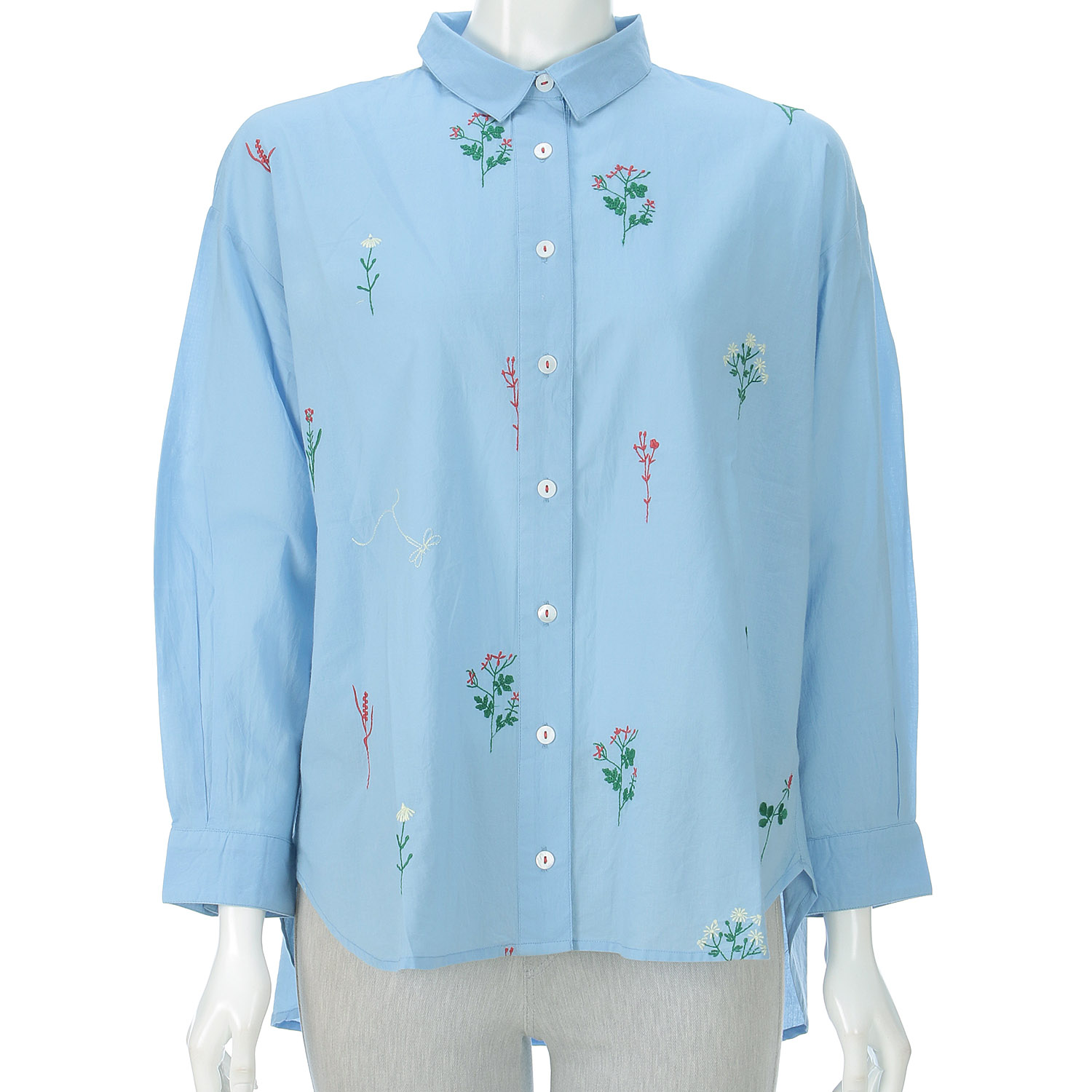 東京かんかん お花とトンボ刺繍コットンロングシャツ - 画像5