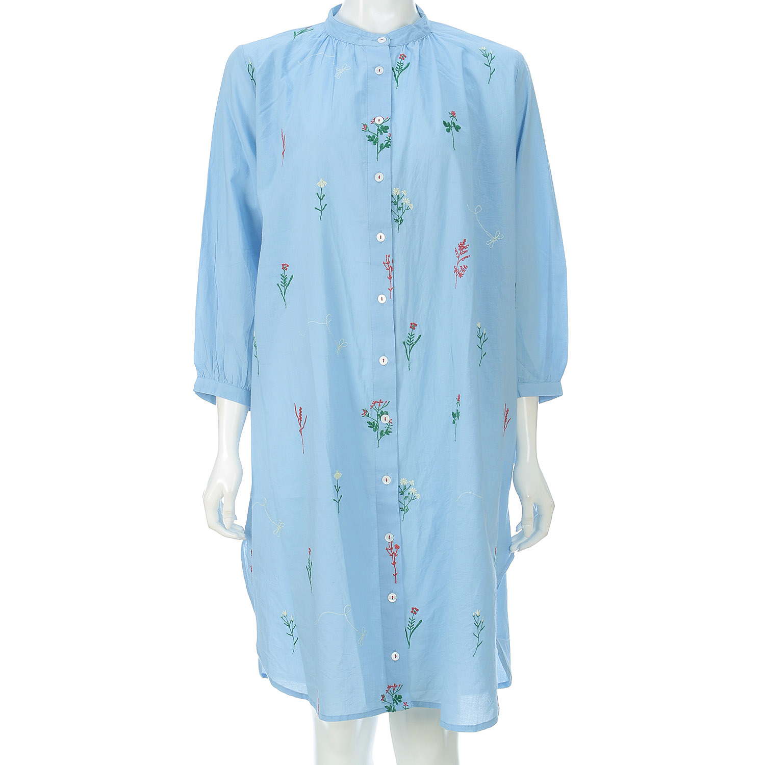 東京かんかん お花とトンボ刺繍コットンシャツワンピース - 画像2