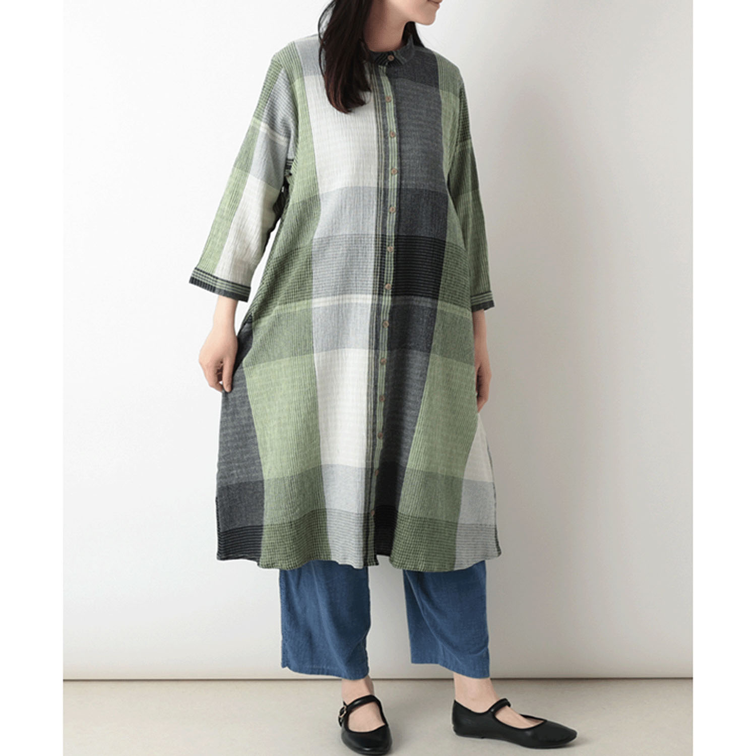 東京かんかん チェックコットンシャツワンピース - 画像1