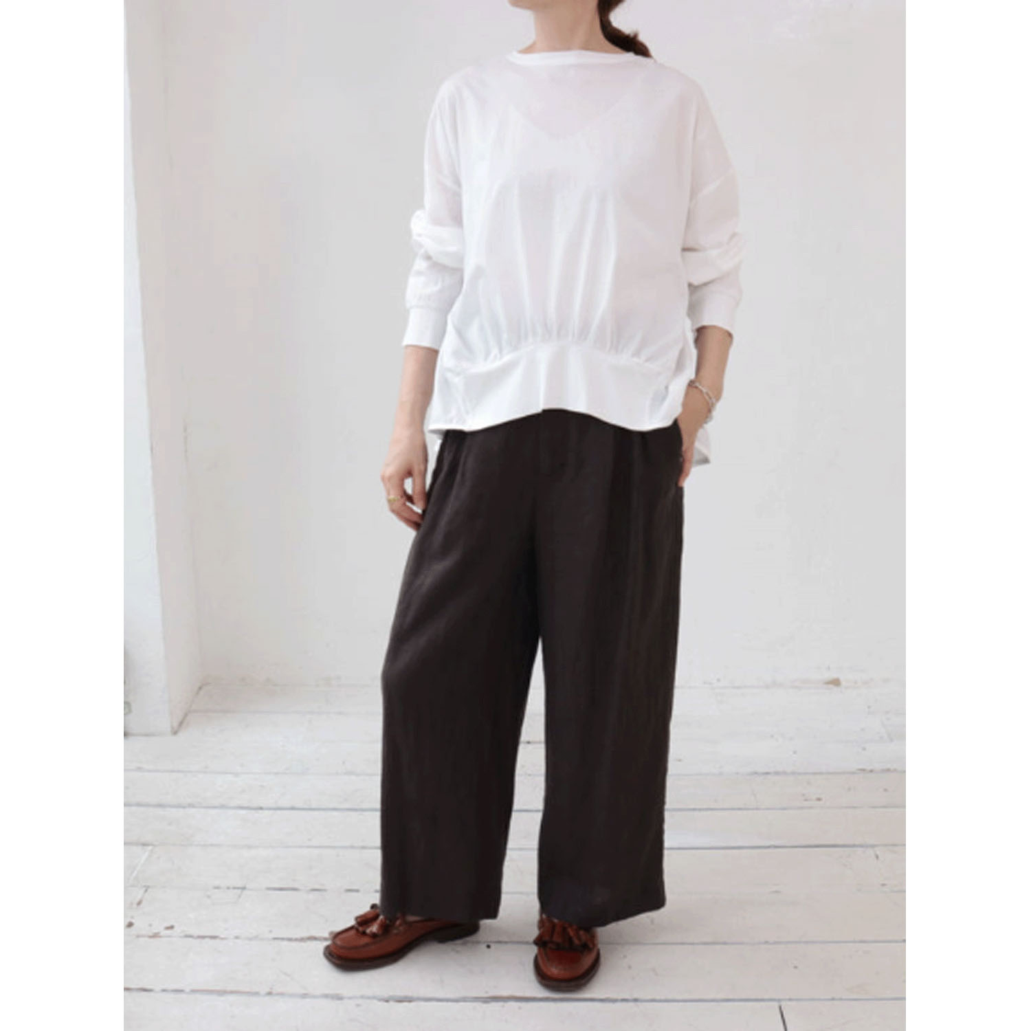 doux bleu クラシックリネンWタックパンツ - 画像2