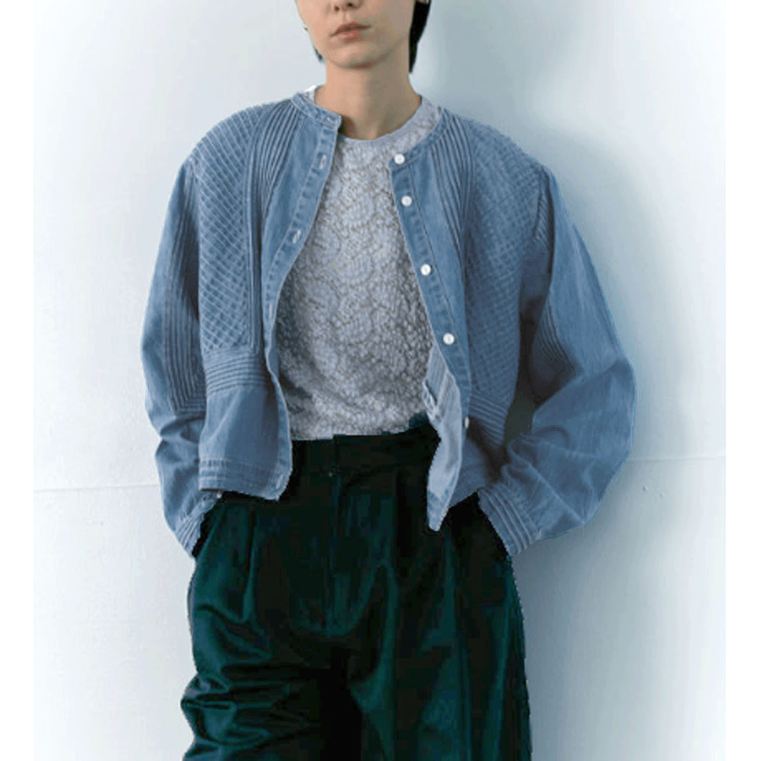 doux bleu ピンタックステッチデニムシャツ - 画像3