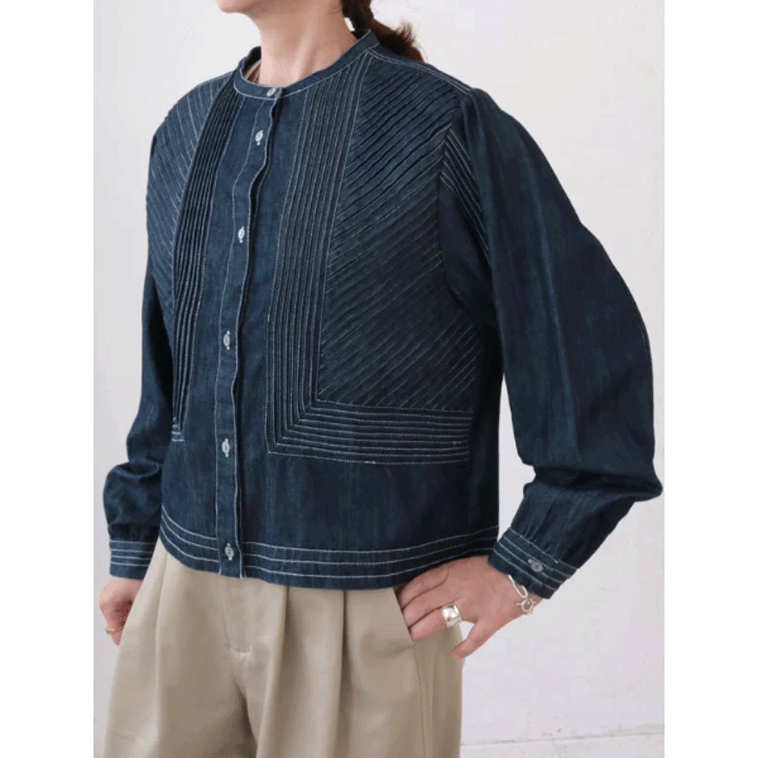 doux bleu ピンタックステッチデニムシャツ - 画像6