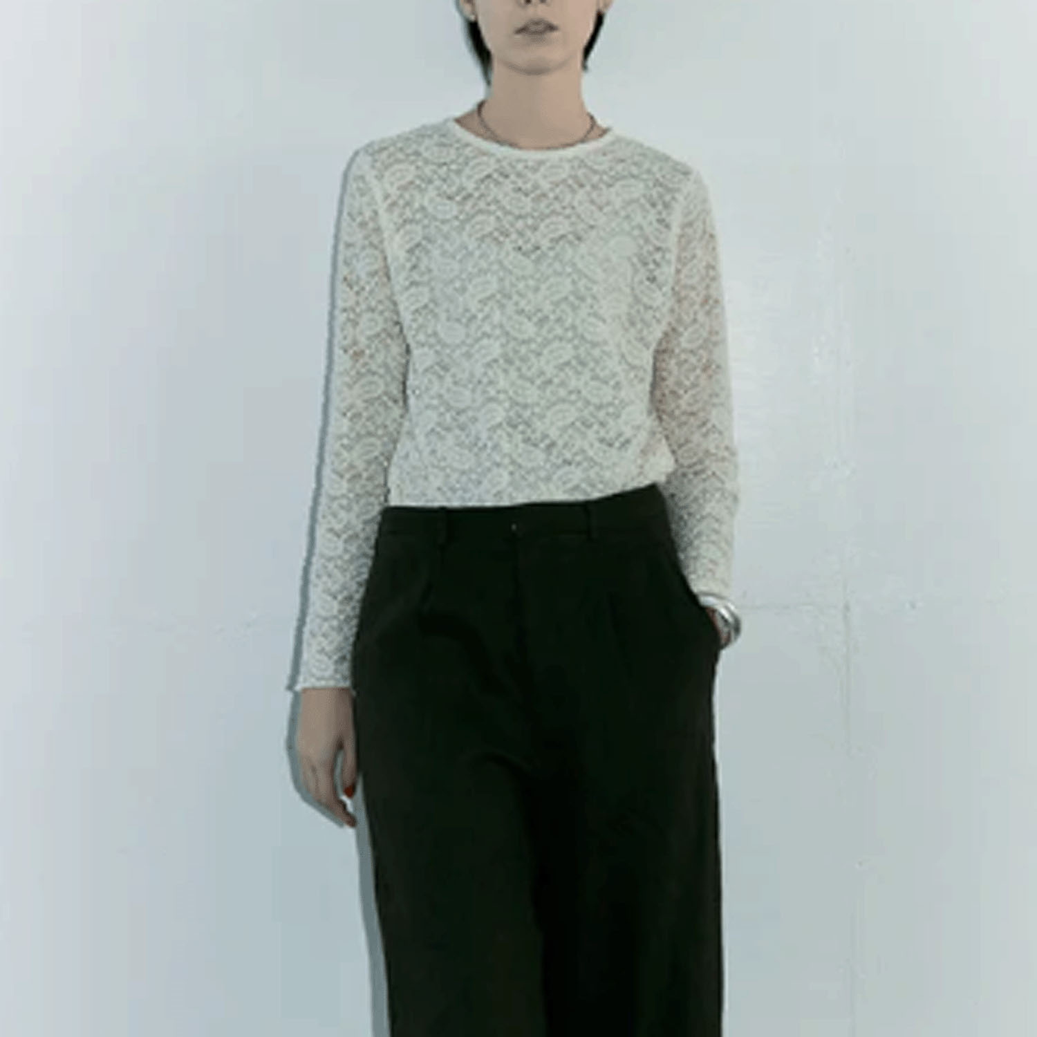 doux bleu コットンナイロンレースプルオーバー - 画像10