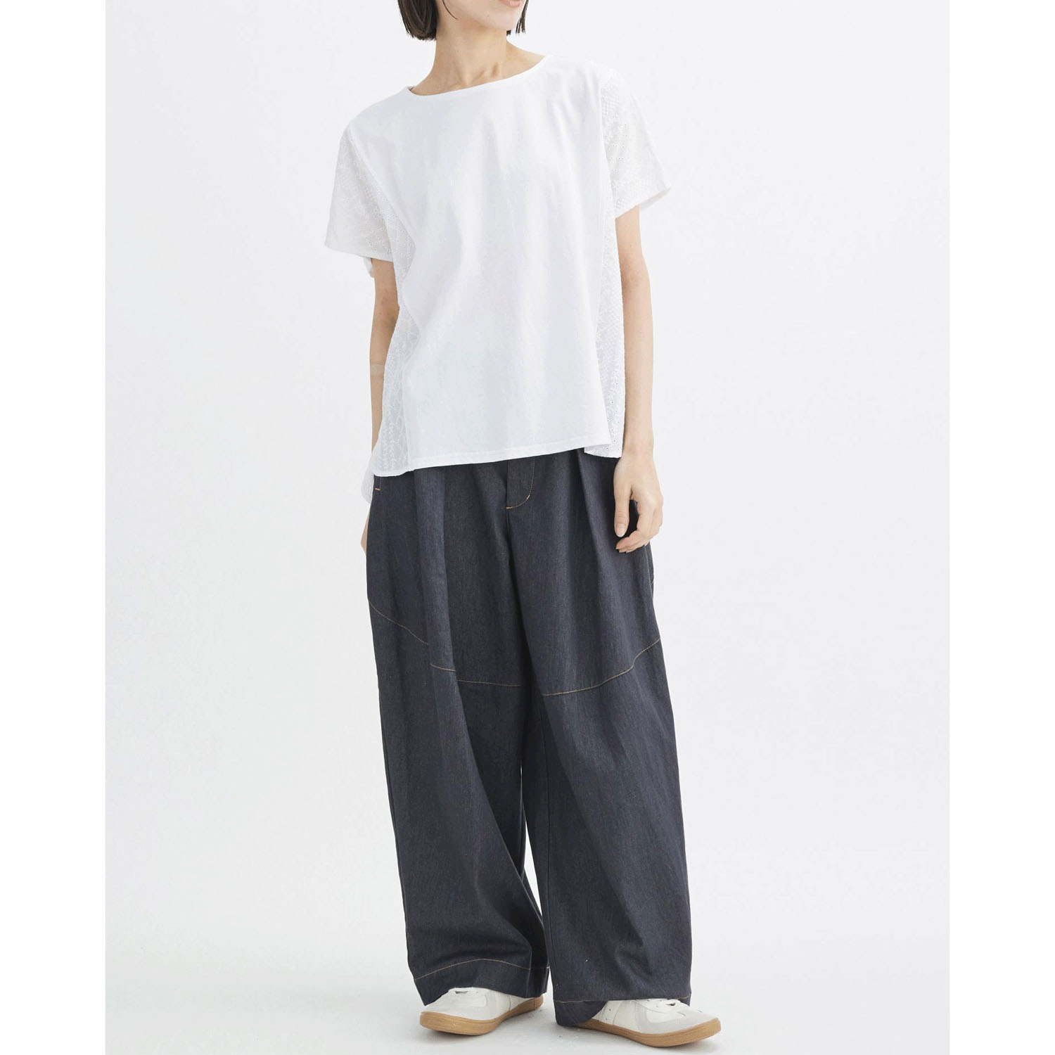 ATELIER EQUAL style コットン天竺ストライプレース切替プルオーバー - 画像3