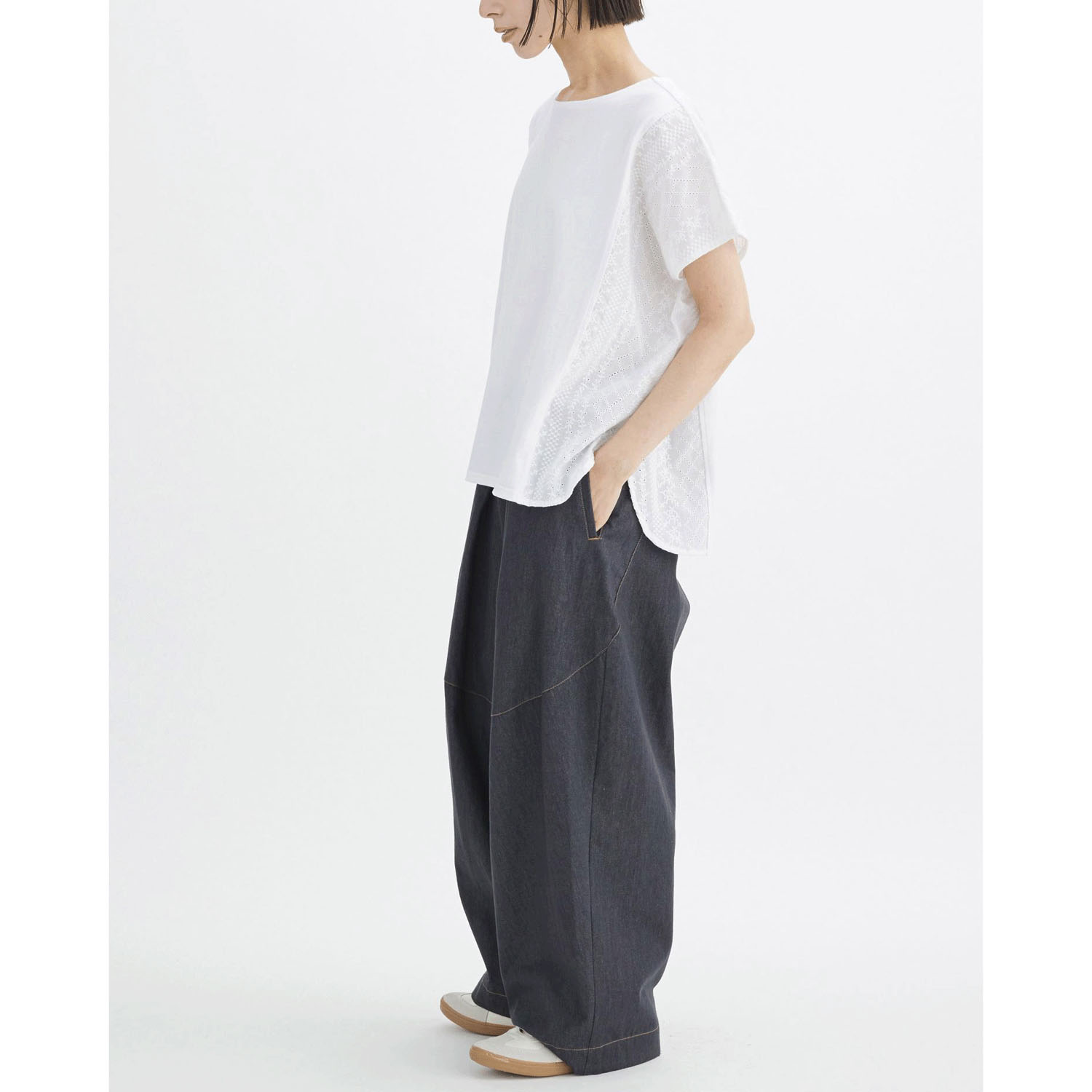 ATELIER EQUAL style コットン天竺ストライプレース切替プルオーバー - 画像6