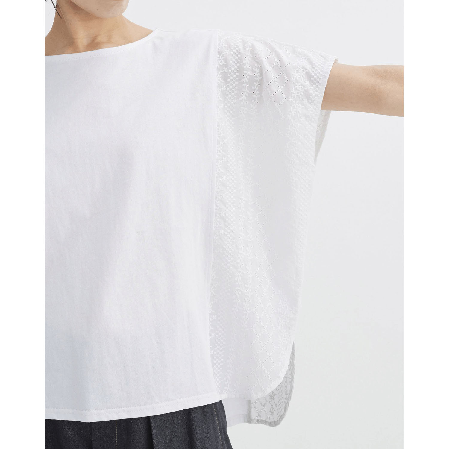 ATELIER EQUAL style コットン天竺ストライプレース切替プルオーバー - 画像10