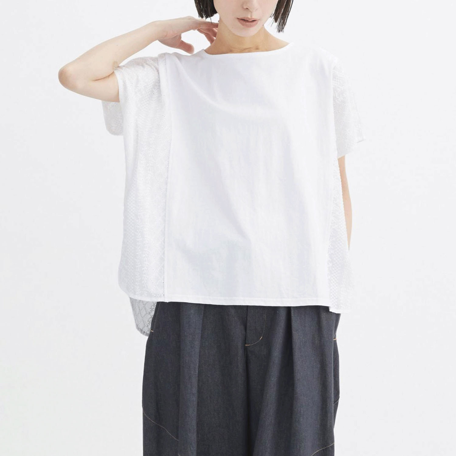 ATELIER EQUAL style コットン天竺ストライプレース切替プルオーバー - 画像1