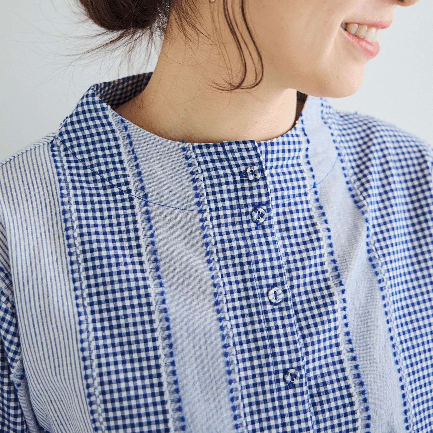 YURK genite van イレギュラーギンガムガンジーネックシャツ - 画像9