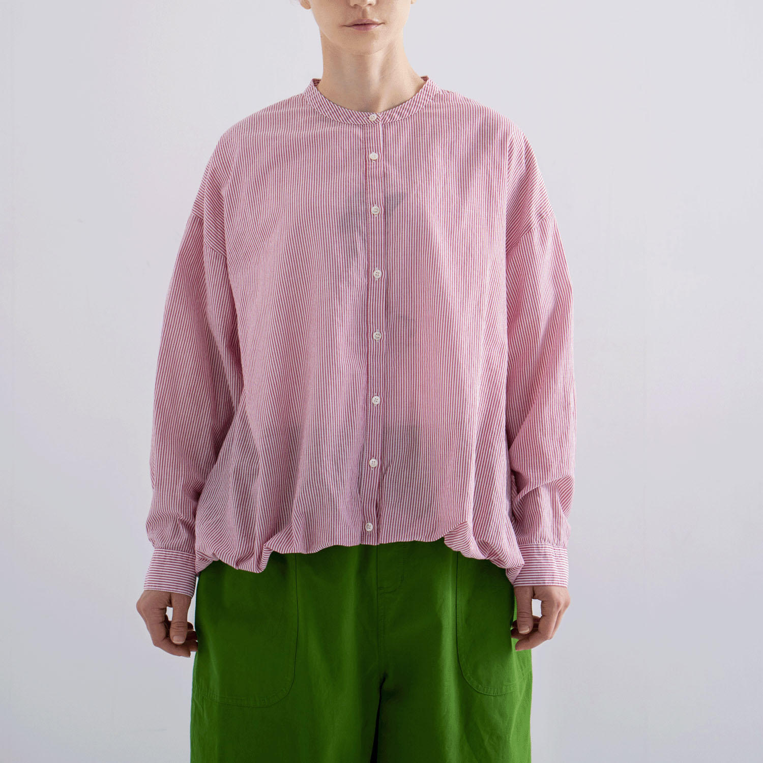 ista－ire シアーストライプ裾バルーンブラウス