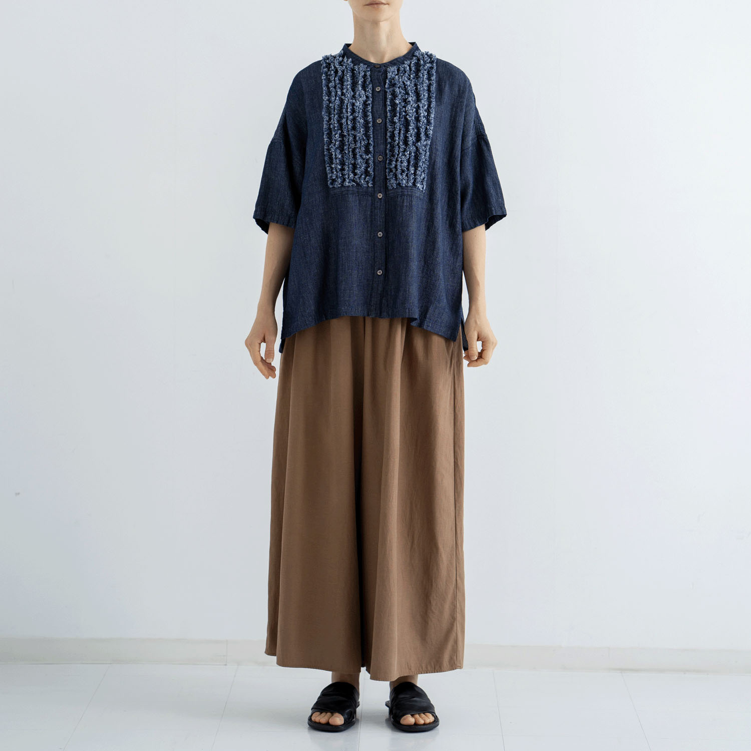 4．5oz綿麻甘撚りデニム（ista－ireオリジナル生地） フリンジブラウス - 画像6