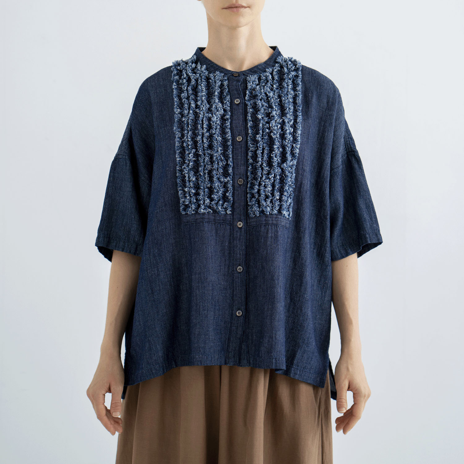 4．5oz綿麻甘撚りデニム（ista－ireオリジナル生地） フリンジブラウス - 画像9