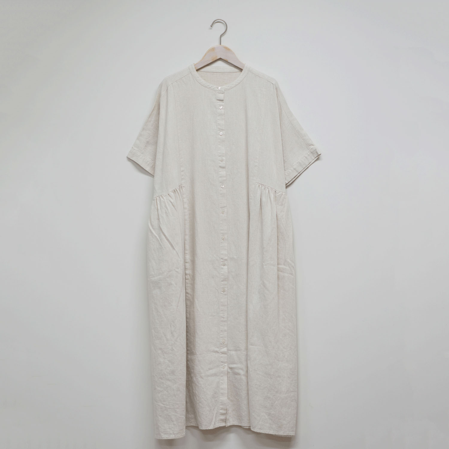 ista－ire 4．5oz綿麻甘撚りデニム（ista－ireオリジナル生地）サイドギャザーワンピース - 画像4