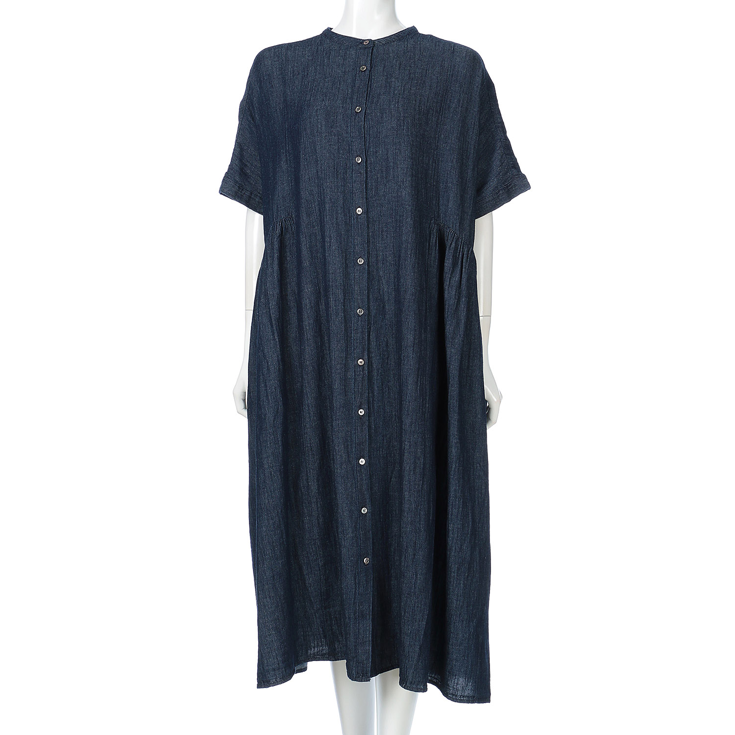 ista－ire 4．5oz綿麻甘撚りデニム（ista－ireオリジナル生地）サイドギャザーワンピース - 画像10