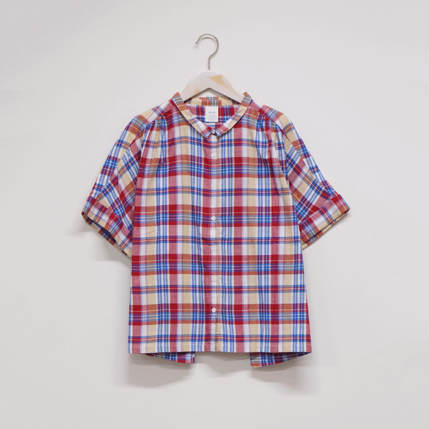 ista－ire マドラスチェック ちび襟ワイドシャツ - 画像4