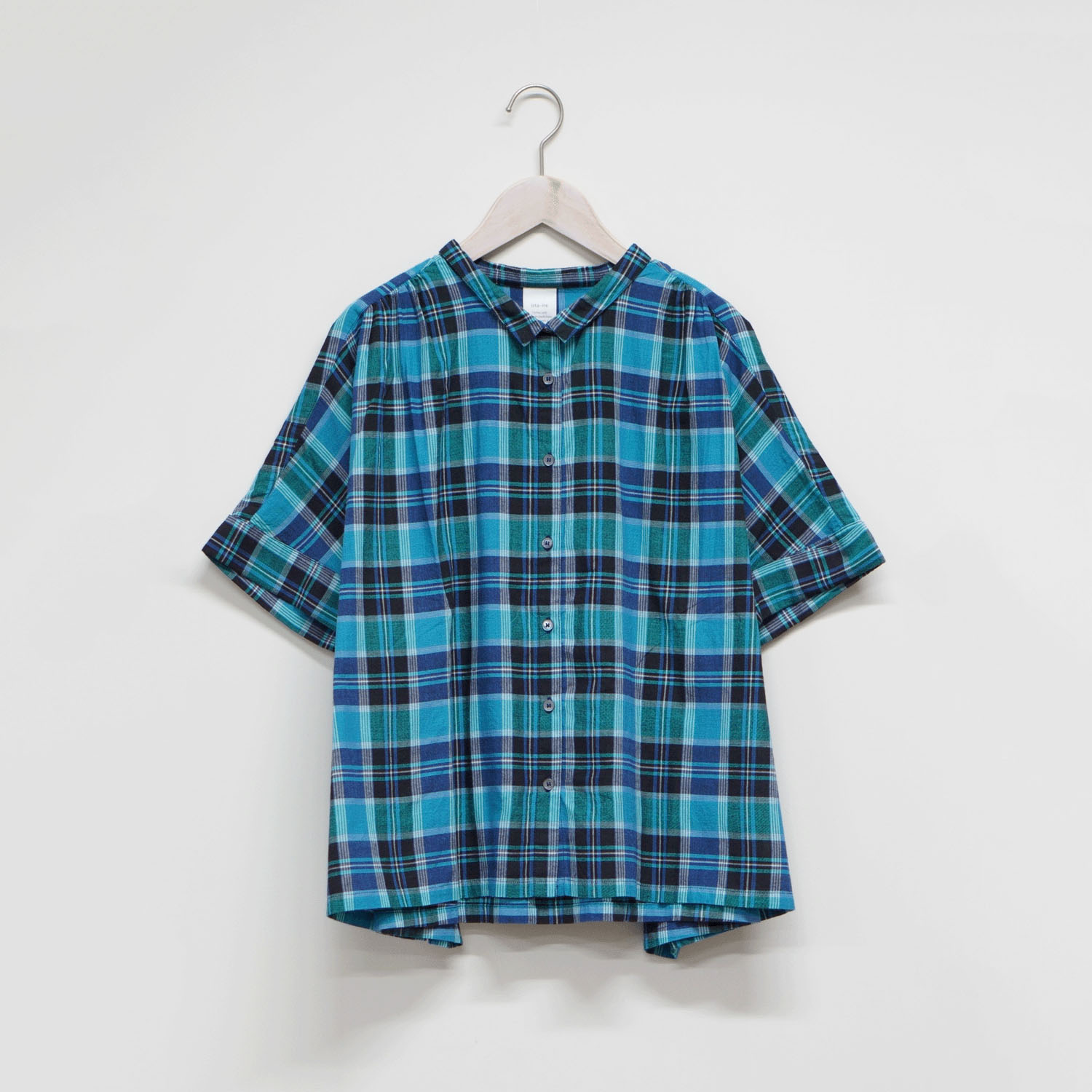 ista－ire マドラスチェック ちび襟ワイドシャツ - 画像5