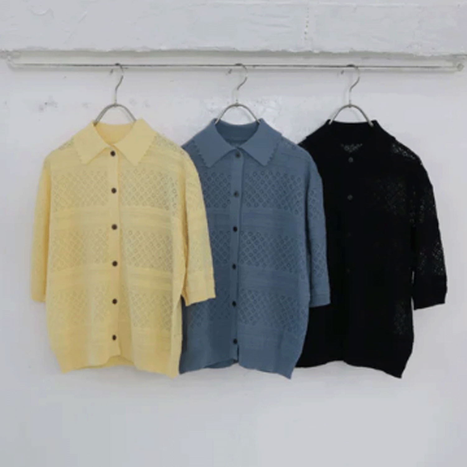 doux bleu  オープンワーク 半袖ニットシャツ - 画像2