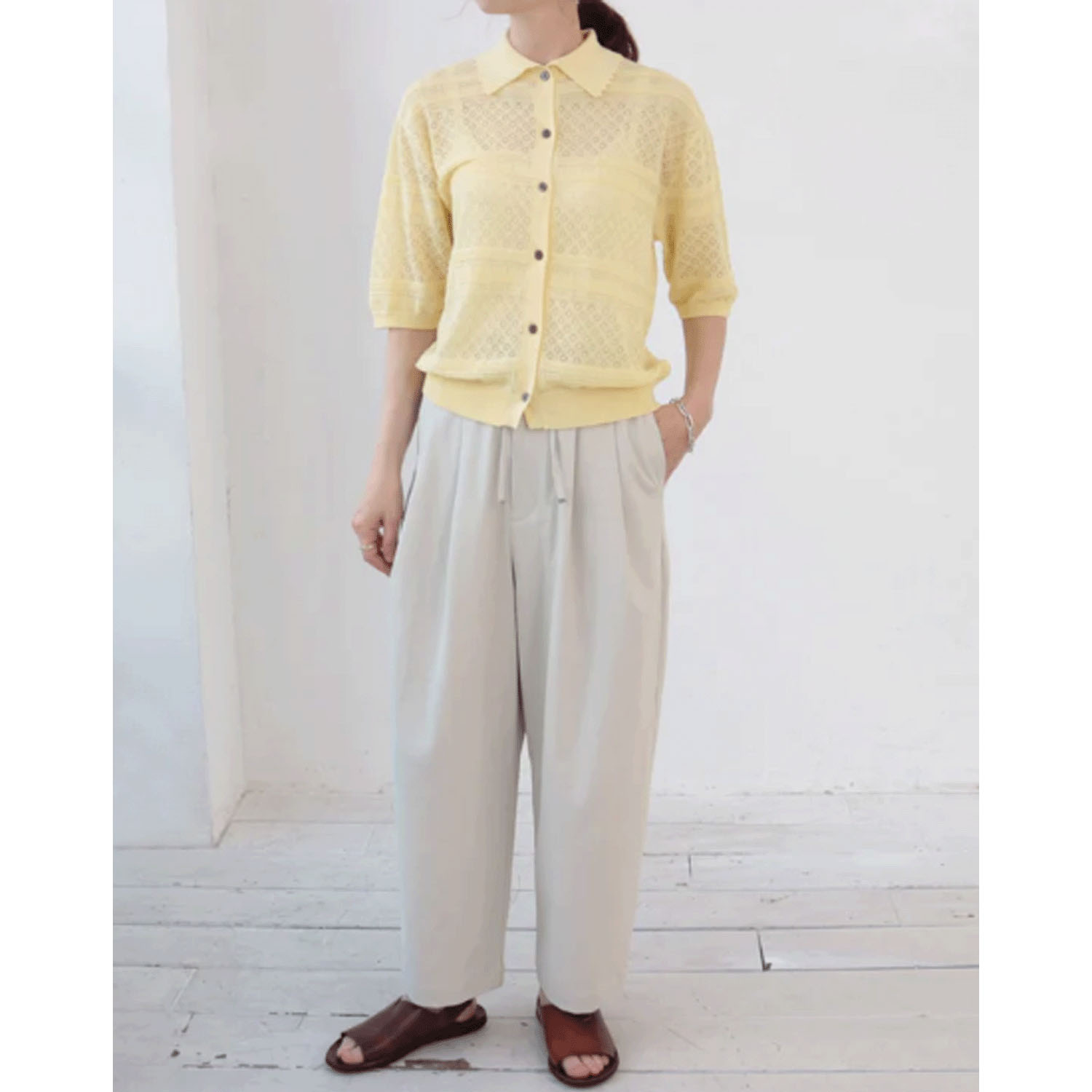 doux bleu  オープンワーク 半袖ニットシャツ - 画像12