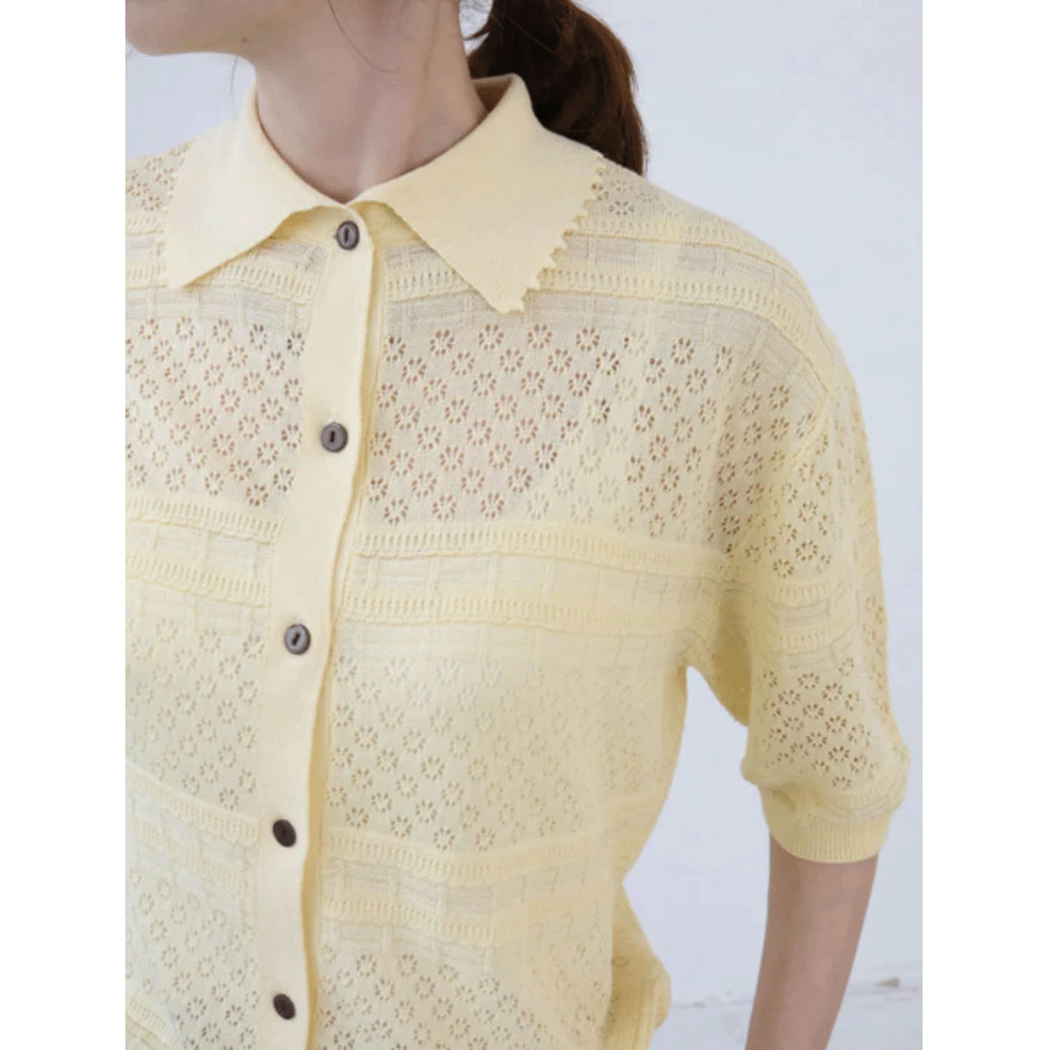 doux bleu  オープンワーク 半袖ニットシャツ - 画像10