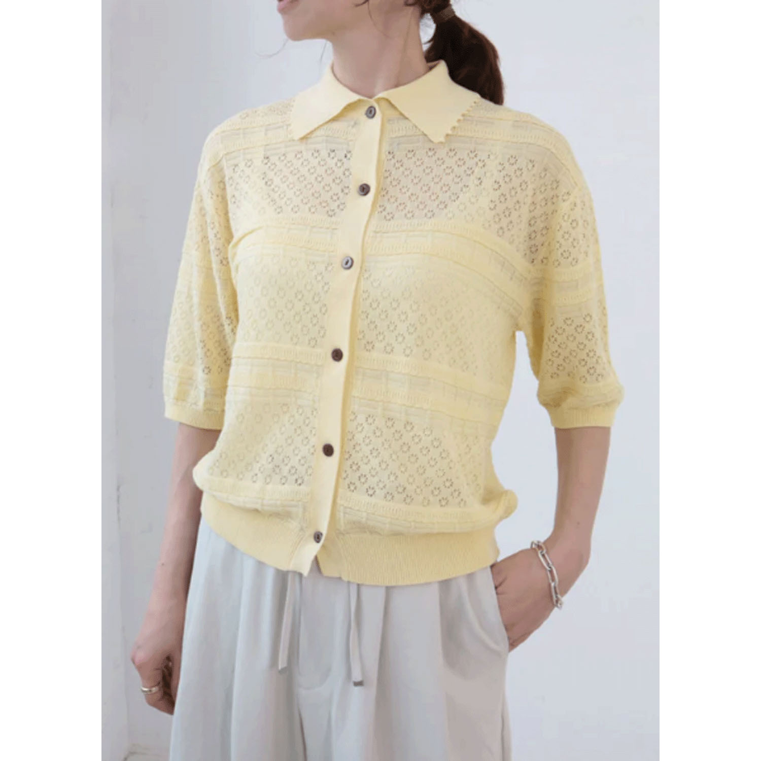 doux bleu  オープンワーク 半袖ニットシャツ - 画像1