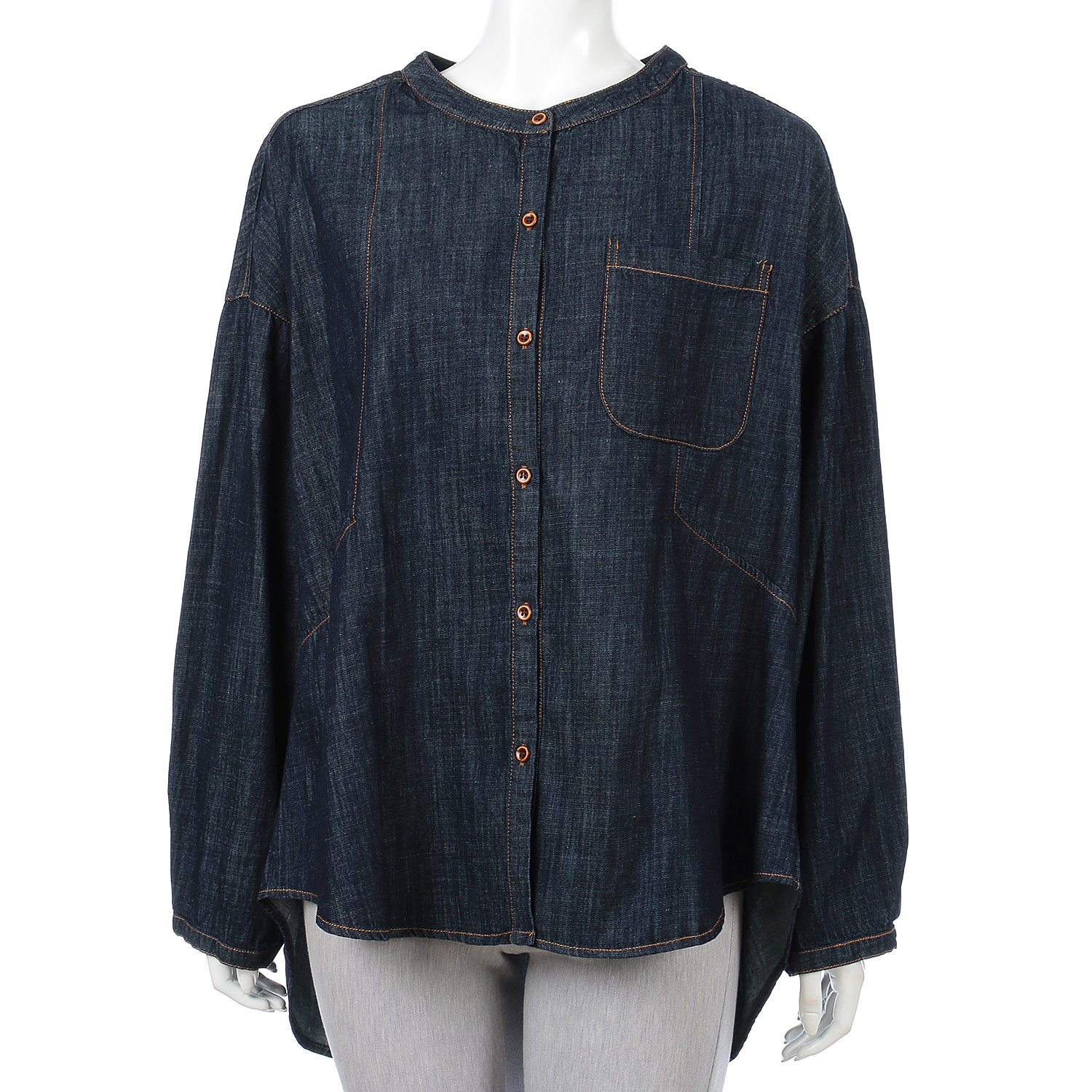 MAKITO ノーカラーデニムルーズシルエットブラウス