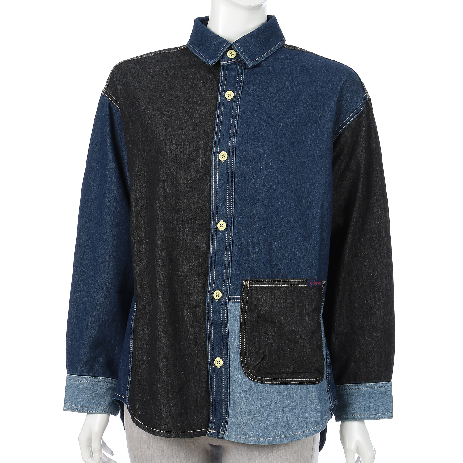 【CUBE SUGAR】8オンスリサイクルデニム長袖ビッグシャツ - 画像9