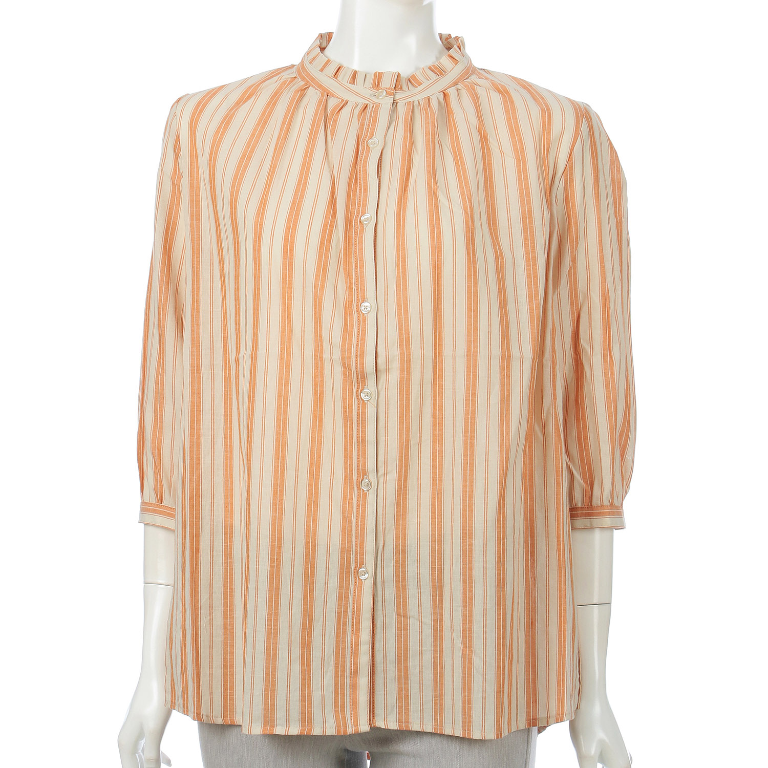 ストライプフリルネックシャツ