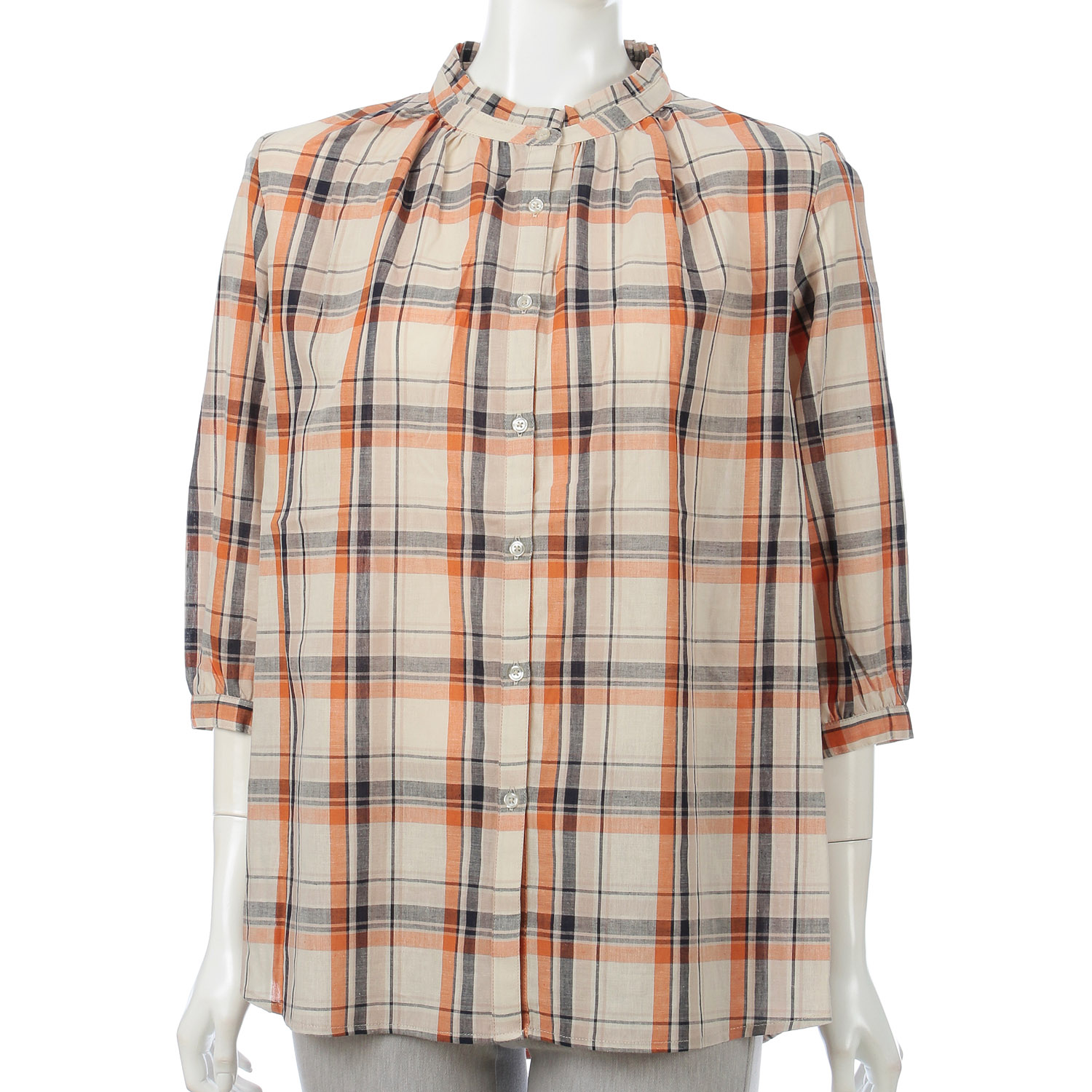 チェックフリルネックシャツ - 画像1